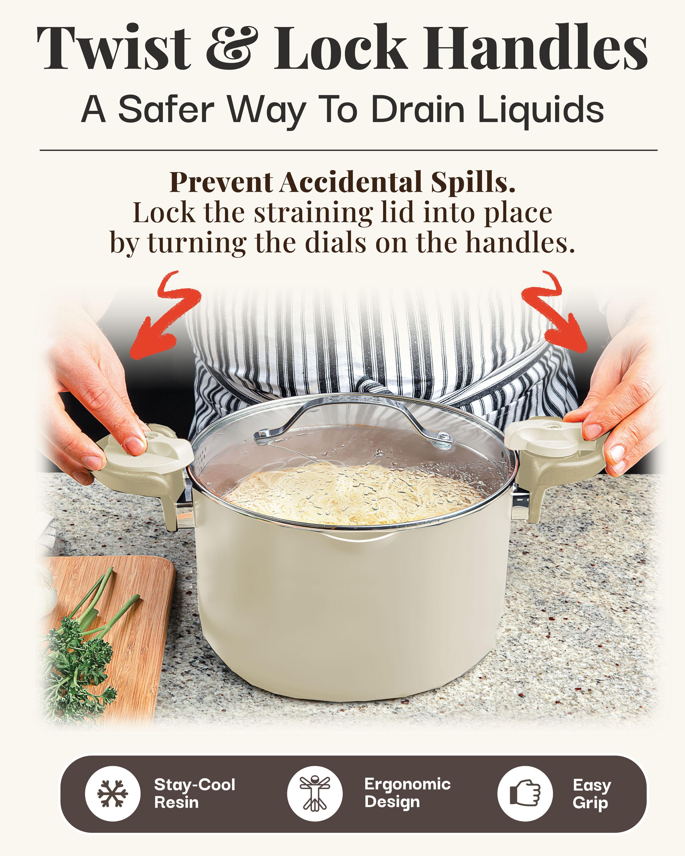 Gotham Steel Cream Ultra Nonstick Ceramic 8 Qt Pasta Pot with Strainer and Twist & Lock Handles