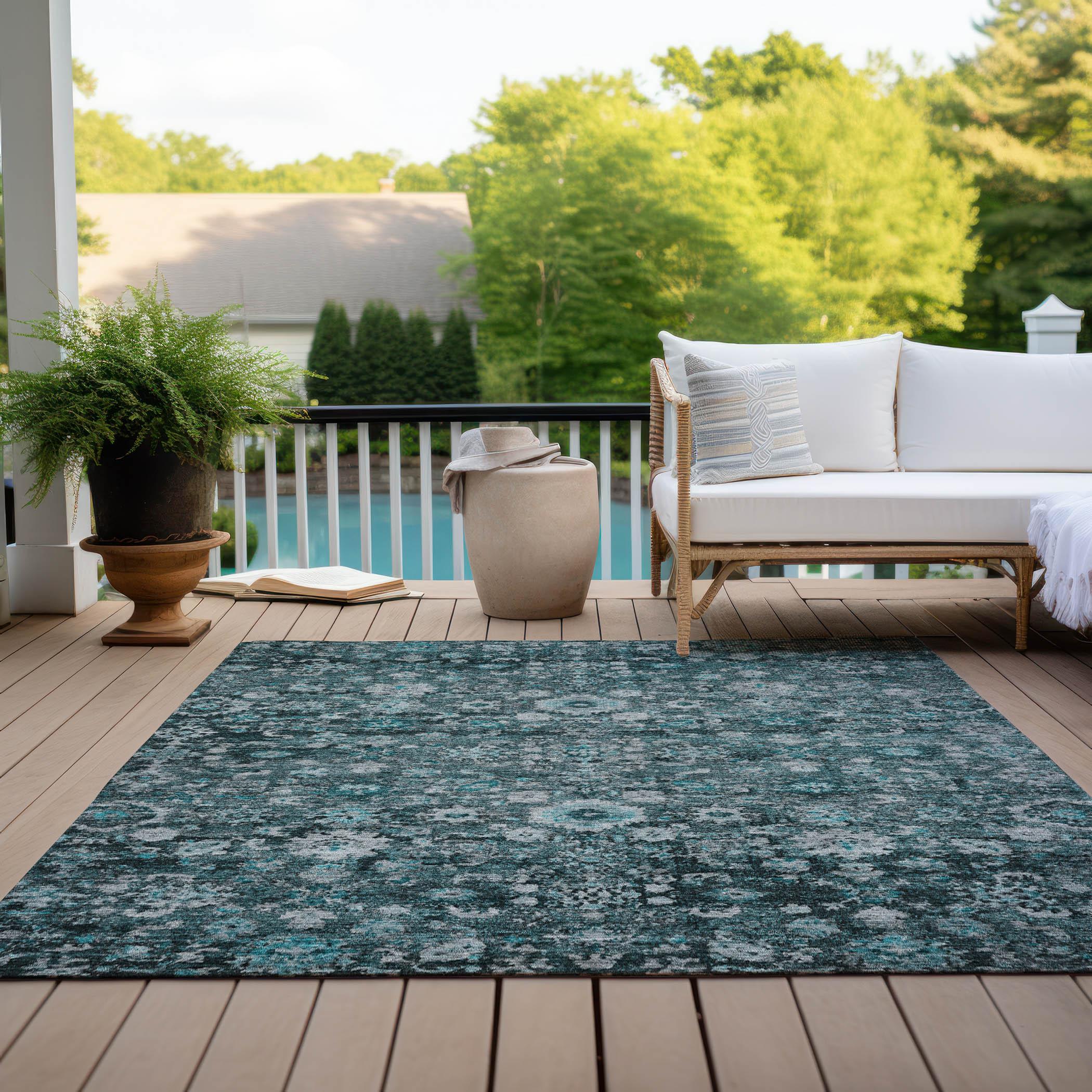Addison Rugs Machine Washable Indoor/ Outdoor Chantille Traditional Vintage Floral Rug Teal - 5' x 7'6"