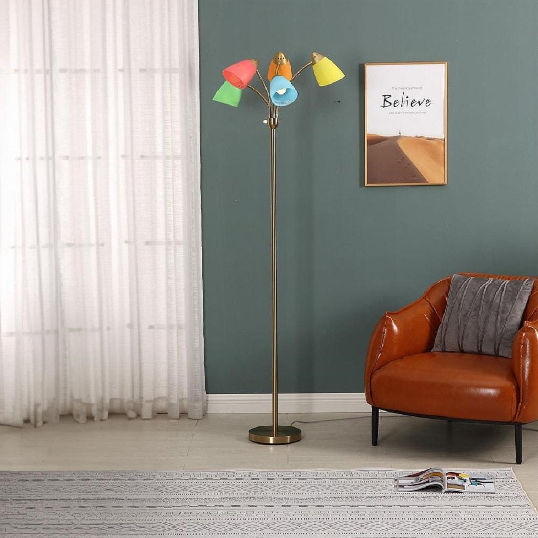 Brightech Medusa 74 in. Modern 5-Light Height Adjustable Gooseneck LED Floor Lamp with 5 Cone Shades