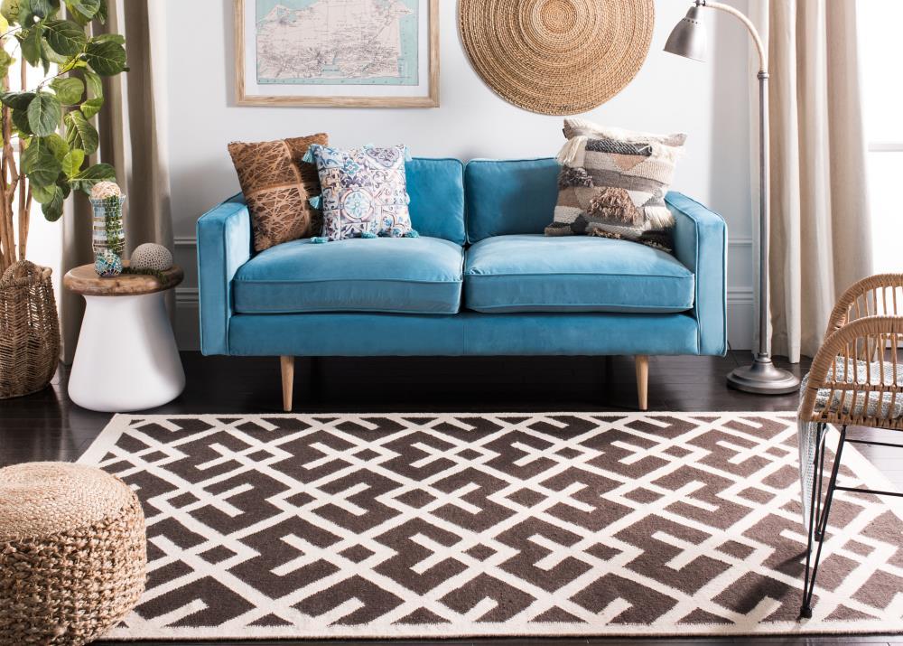 SAFAVIEH Dhurries Brianna Geometric Area Rug, Brown/Ivory, 8' x 8' Square