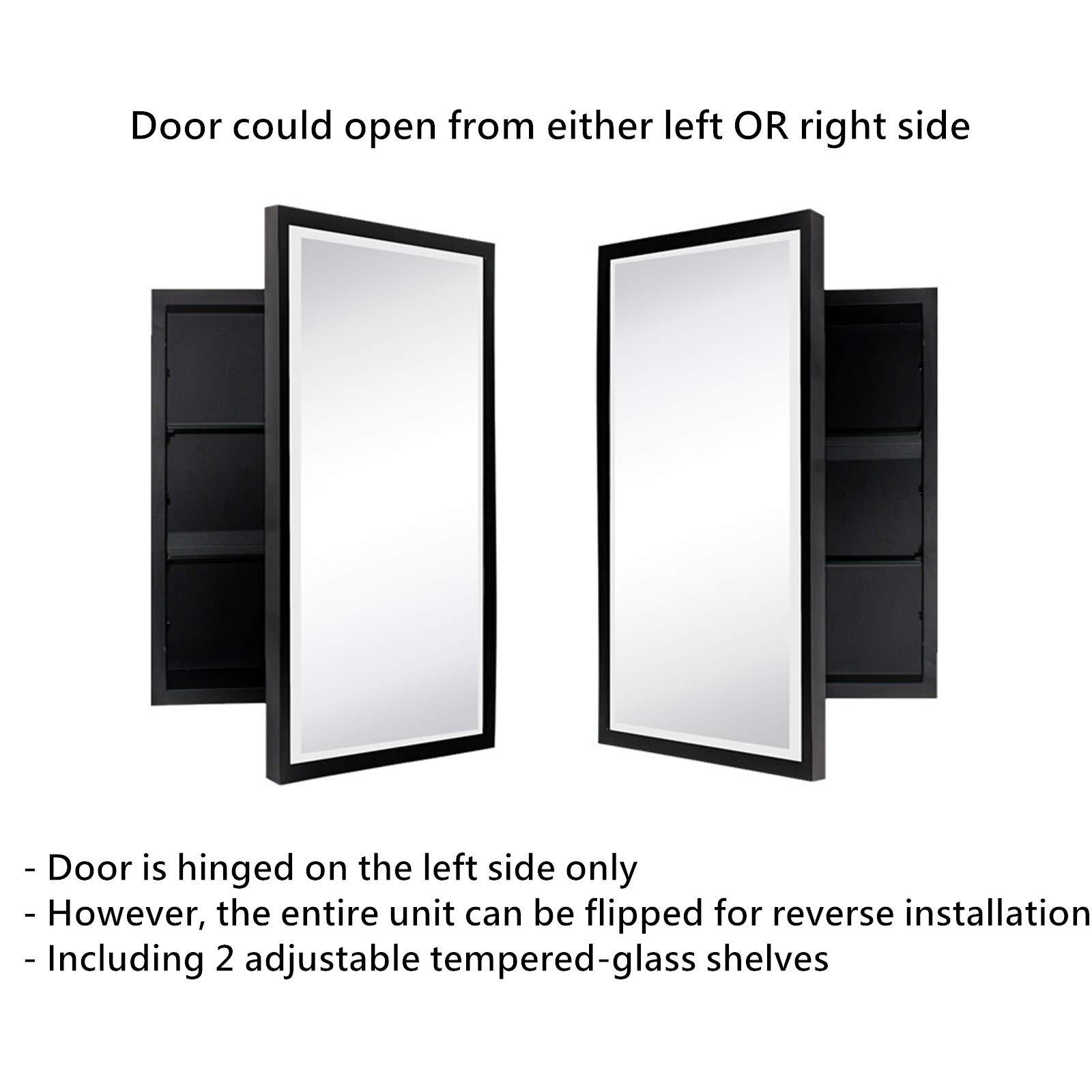 TEHOME Black Metal Framed Recessed Bathroom Medicine Cabinet with Mirror 16 x 24''
