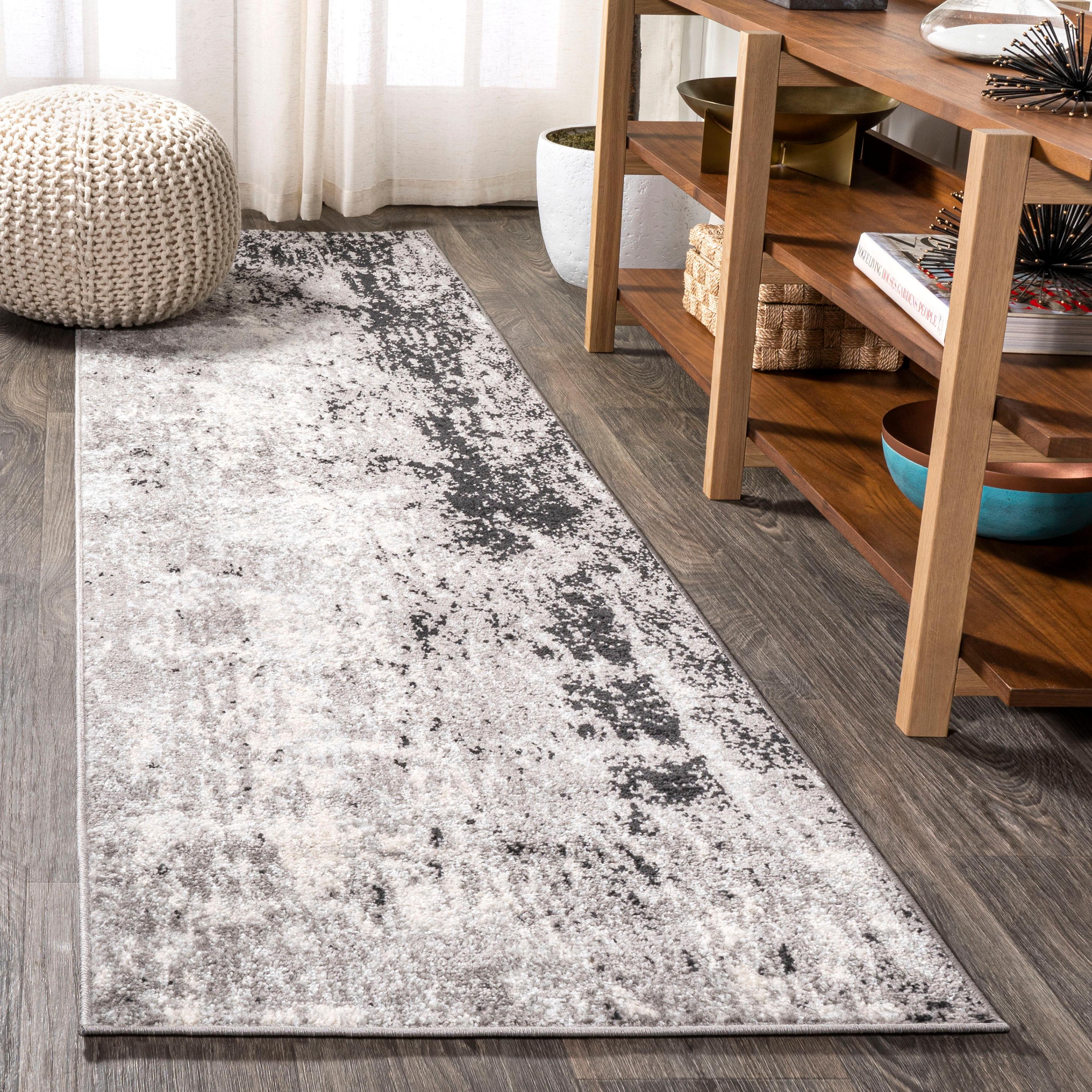 2'x8' Storm Modern Abstract Area Rug, Gray/Cream - JONATHAN Y