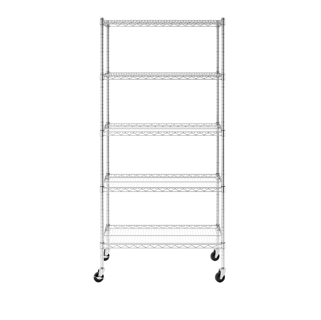 SafeRacks 18 x 36 x 72" 5 Tier Steel Wire Storage Shelving Rack w/Wheels, Silver