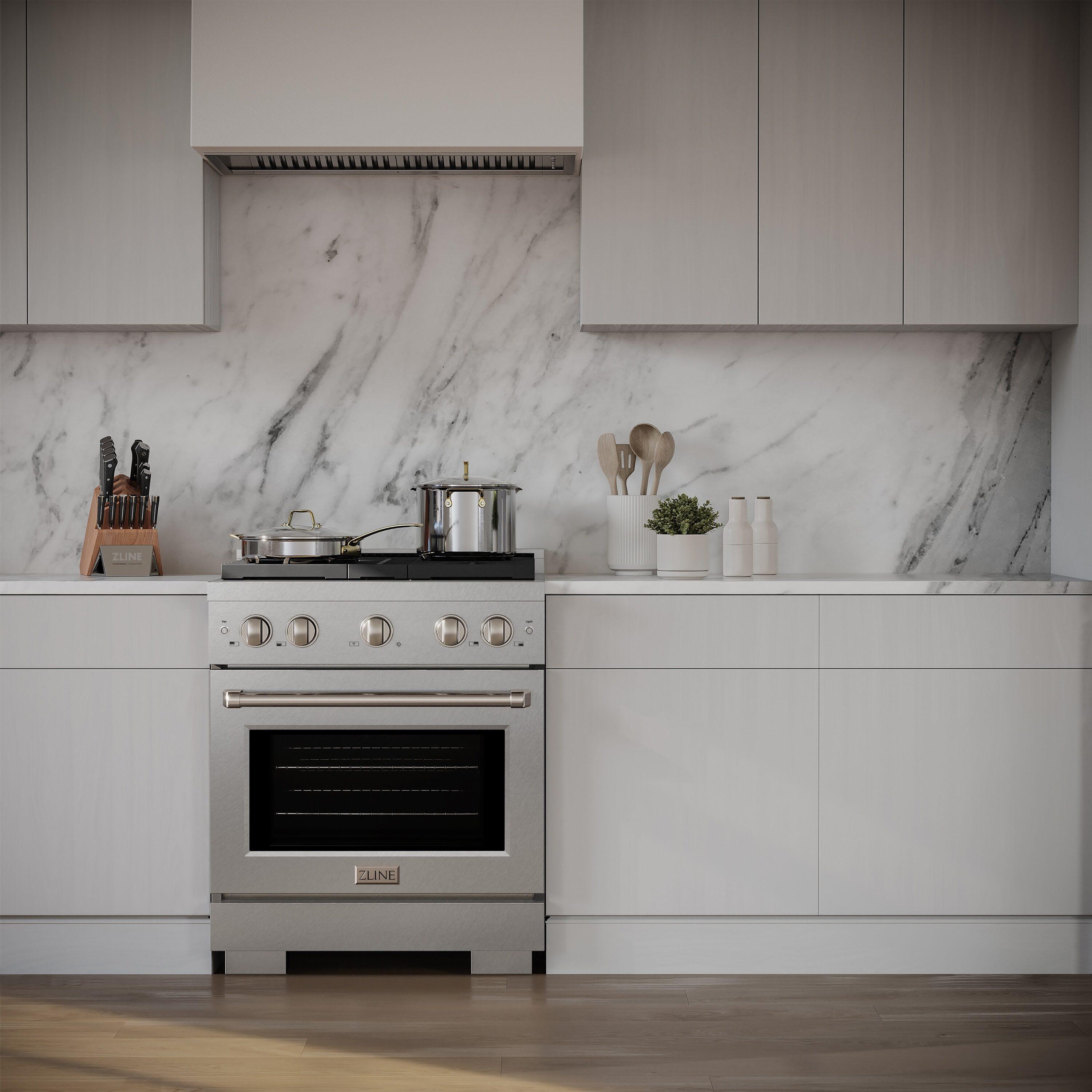 ZLINE Satin ZLINE 30 in. Paramount Gas Range w/ 4 Burners & Convection Oven w/ Door SGRS-30