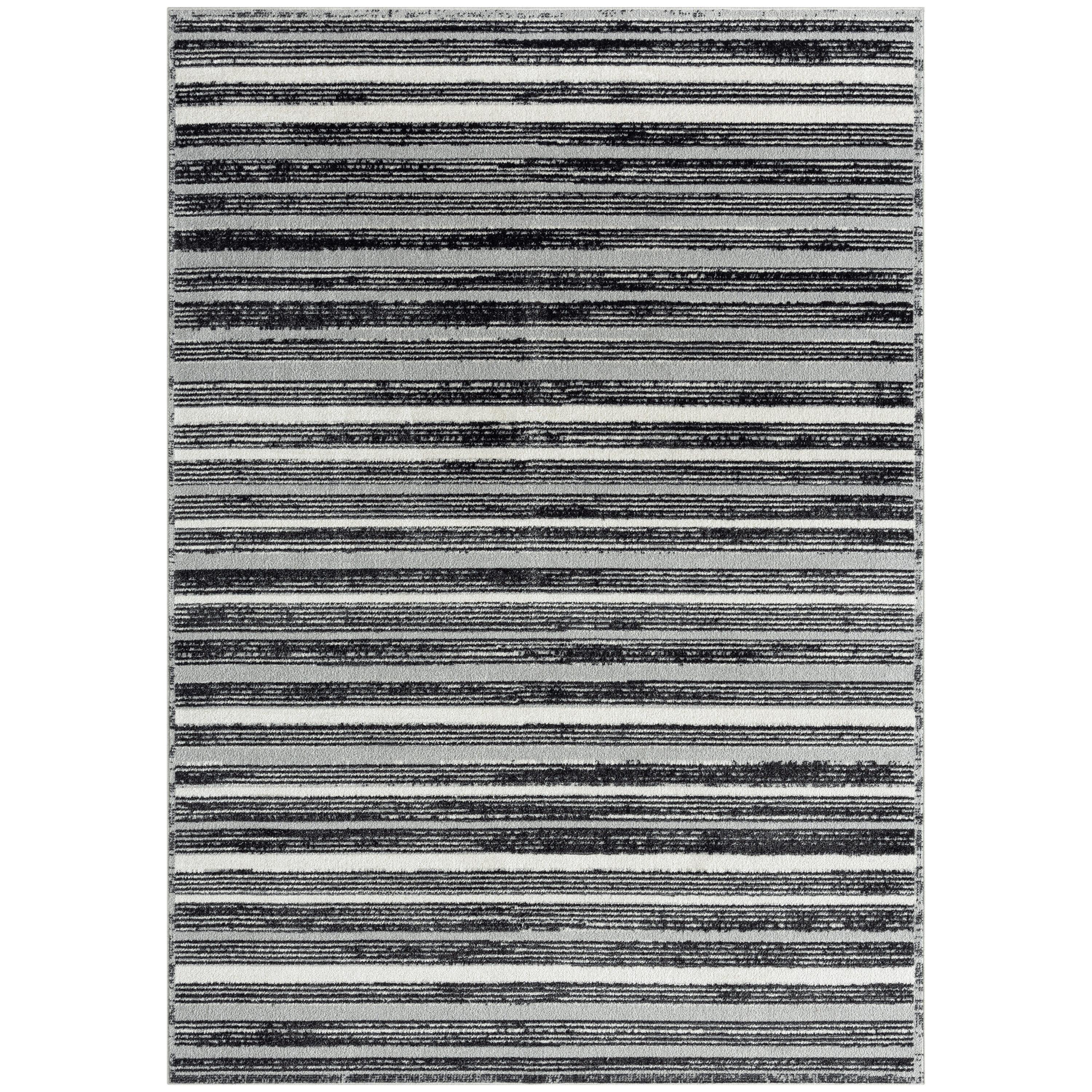Everwash Treasure Striped Modern Machine Washable Area Rug, Light Grey/Charcoal Grey, 6'6"x9'2"