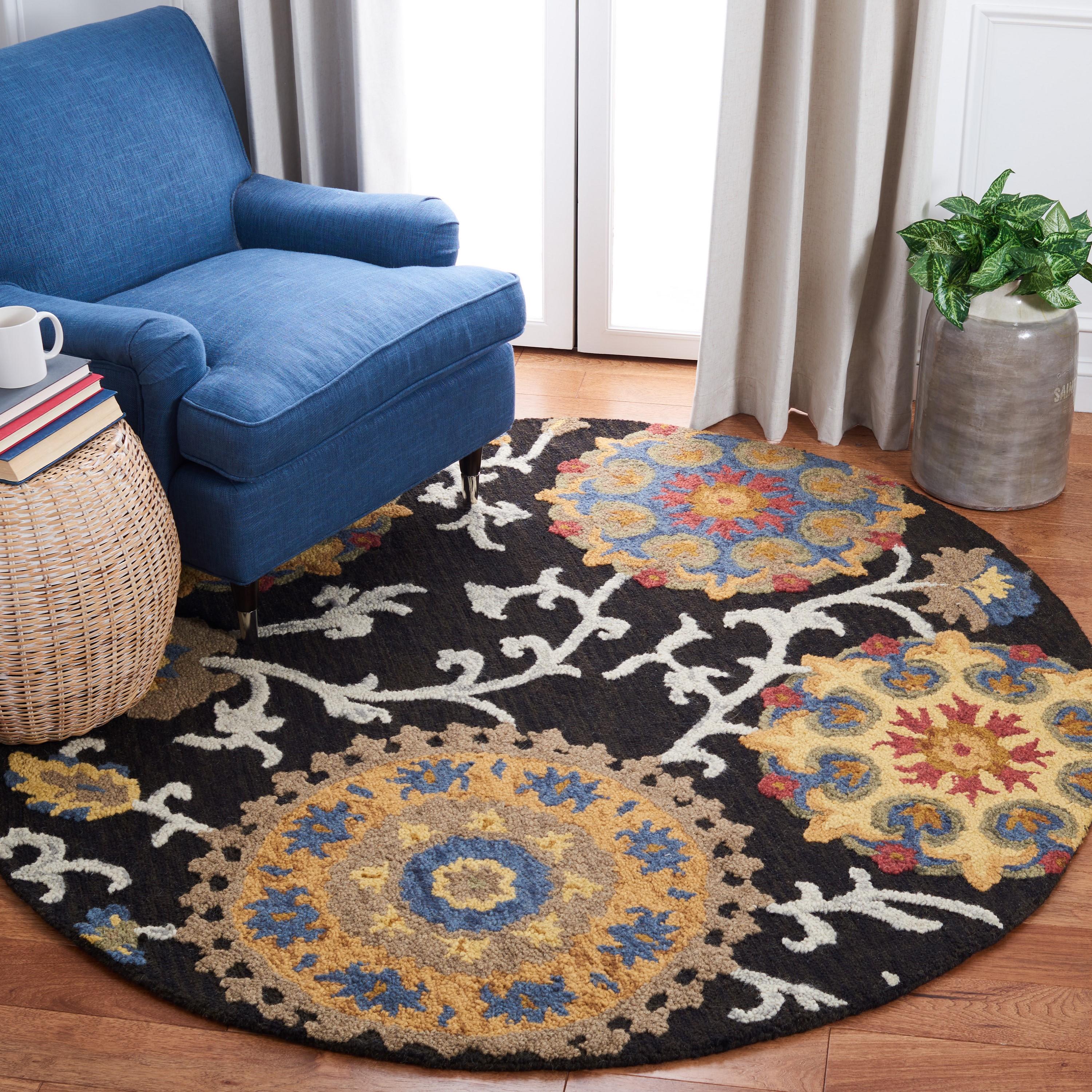 Blossom BLM401 Hand Tufted Area Rug - Charcoal/Multi - 4' round - Safavieh.