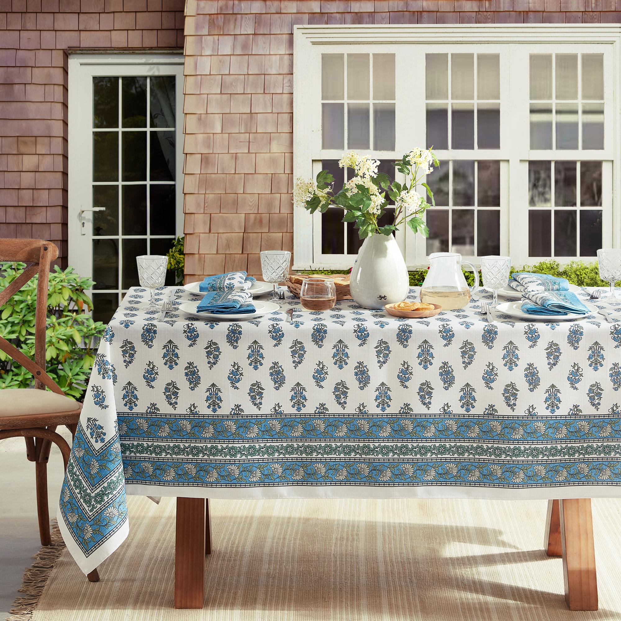 Tropez Block Print Stain & Water Resistant Indoor/Outdoor Tablecloth - Multicolor - 60x84 - Elrene Home Fashions