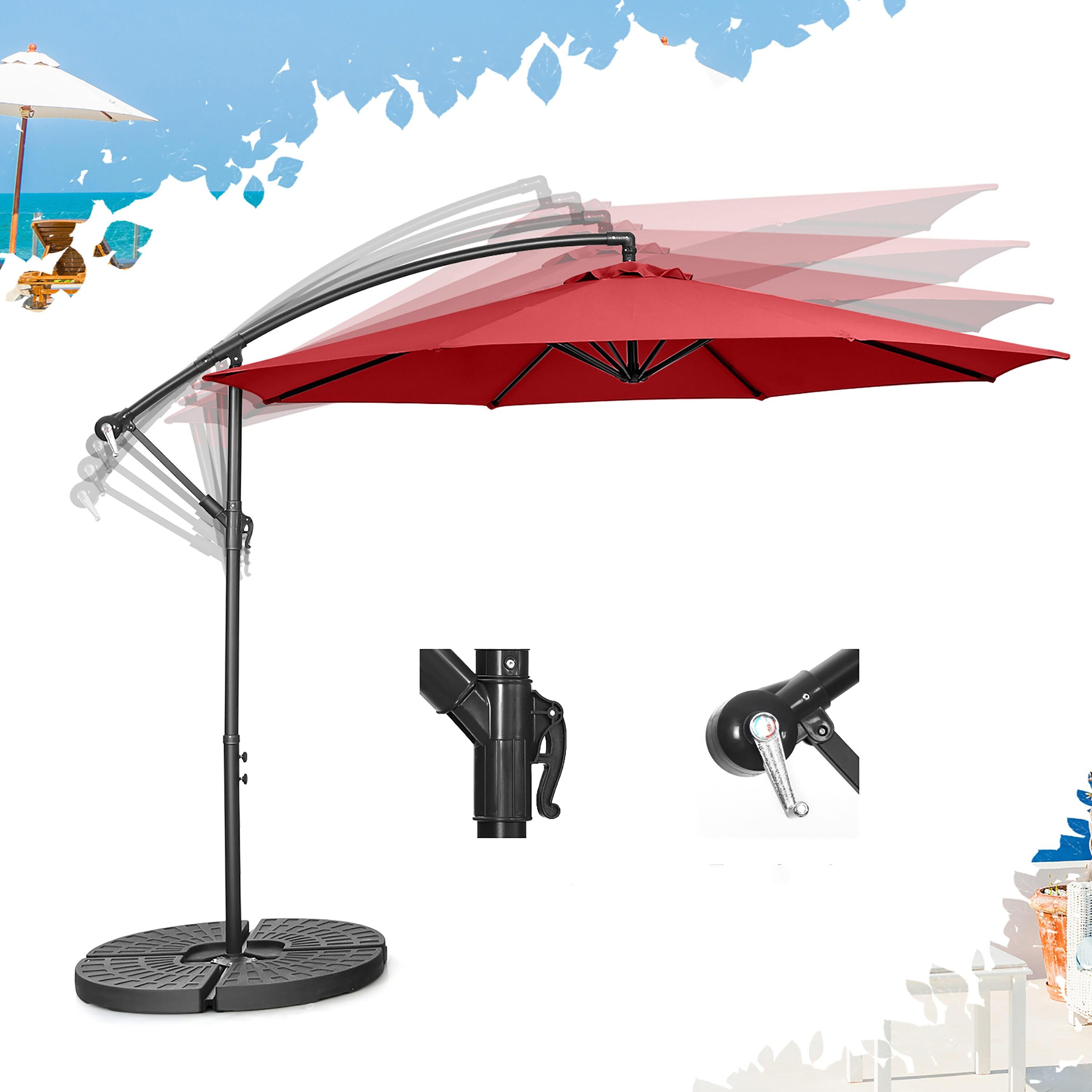 Costway  10 FT Patio Offset Umbrella w/8 Ribs Cross Base Tilt Claret