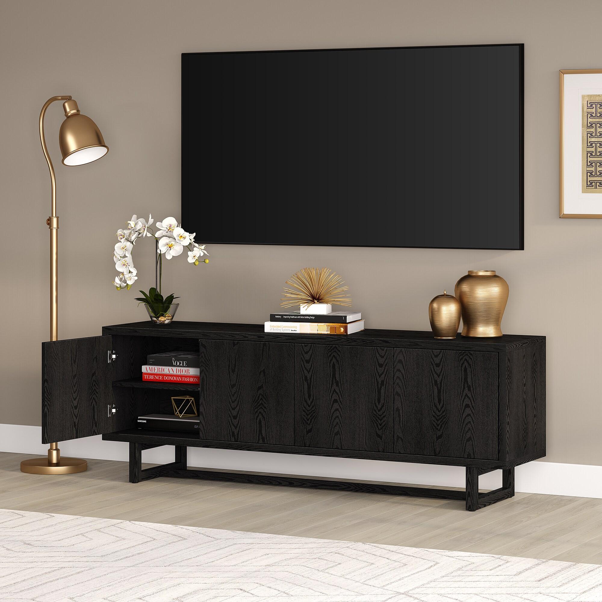 Evelyn&Zoe Cutler Rectangular TV Stand for TV's up to 75", Black Grain
