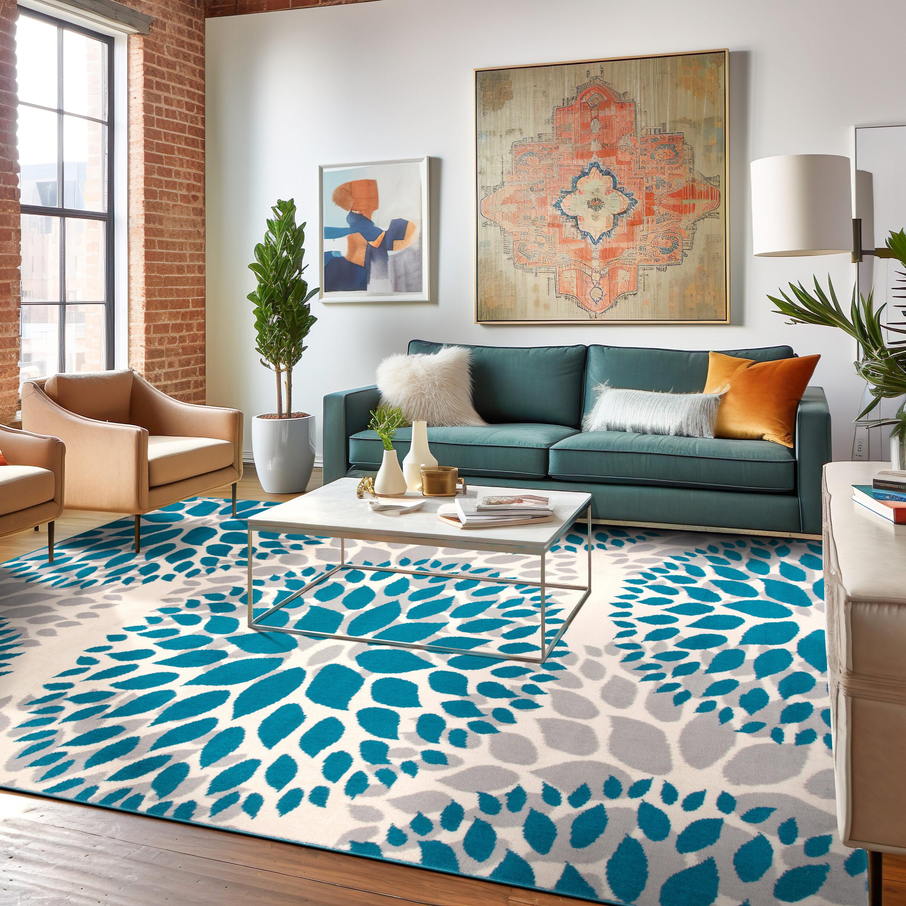 World Rug Gallery Modern Floral Circles Blue 2' x 3' Area Rug