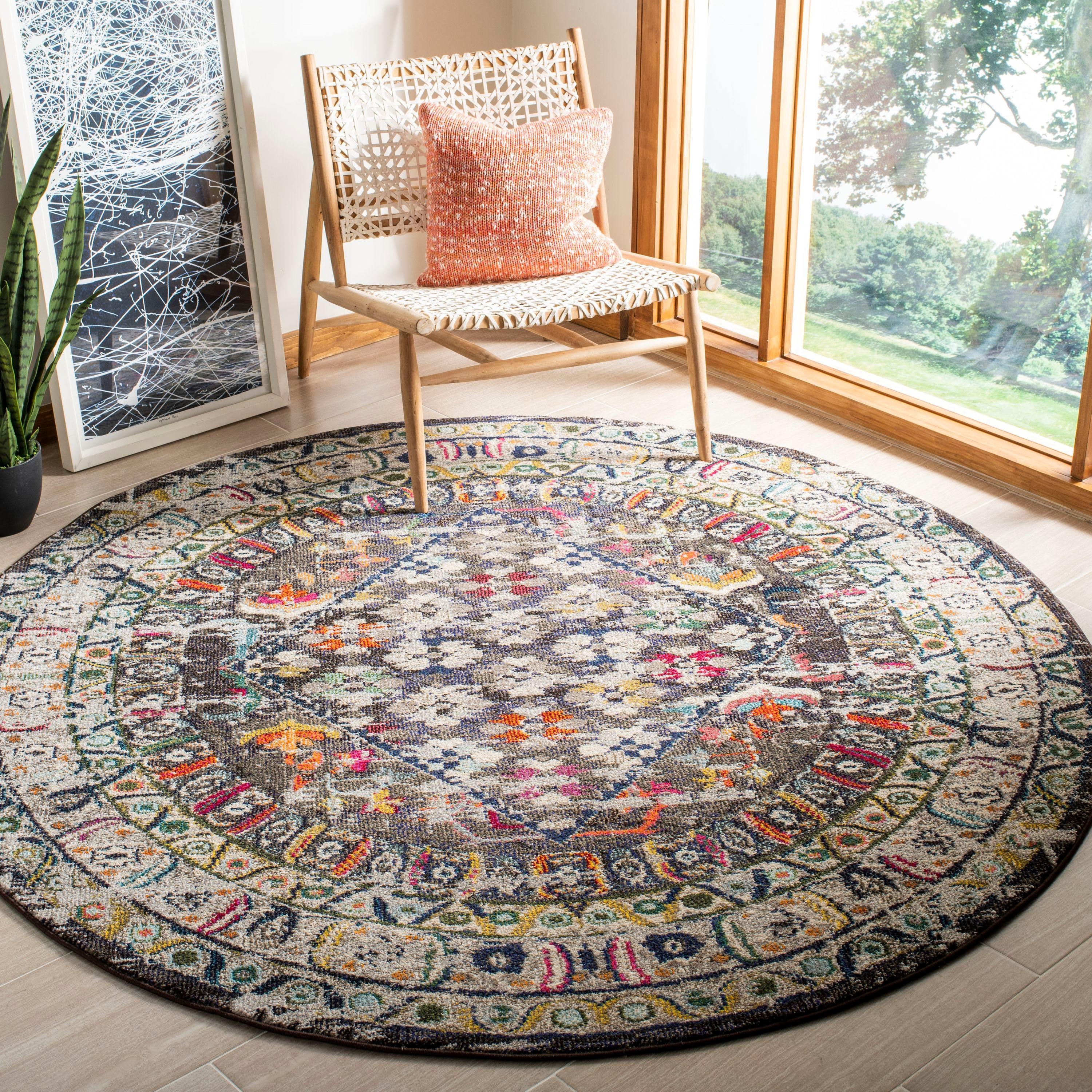 Monaco MNC255 Power Loomed Indoor Area Rug - Brown/Grey - 6'7" Round - Safavieh
