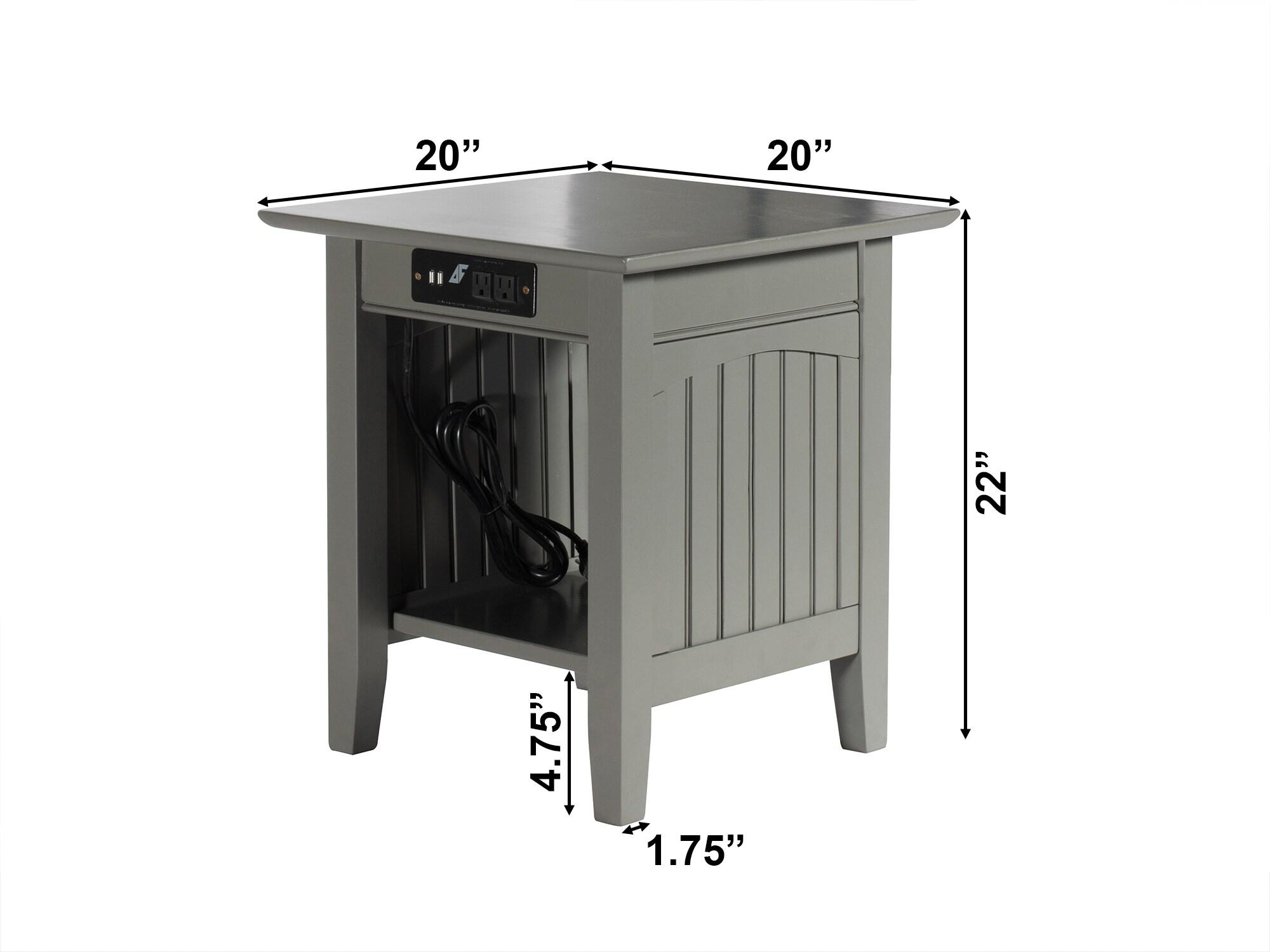 Nantucket End Table with Charger Gray - AFI: USB Ports, AC Outlets, Eco-Friendly Hardwood