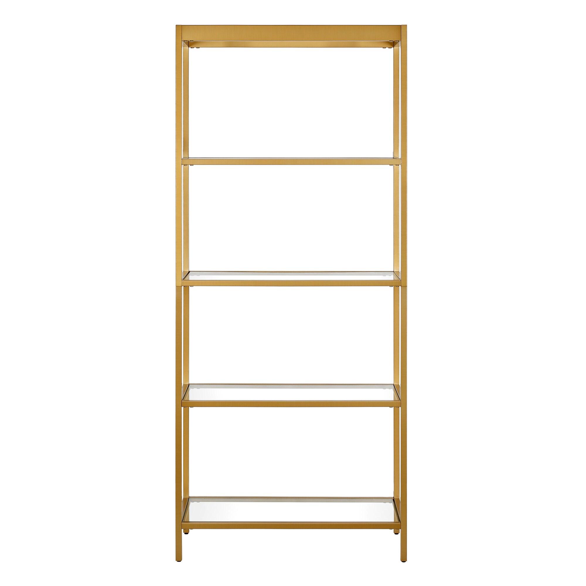 Aurelia 70'' Brass and Tempered Glass Minimalist Bookcase