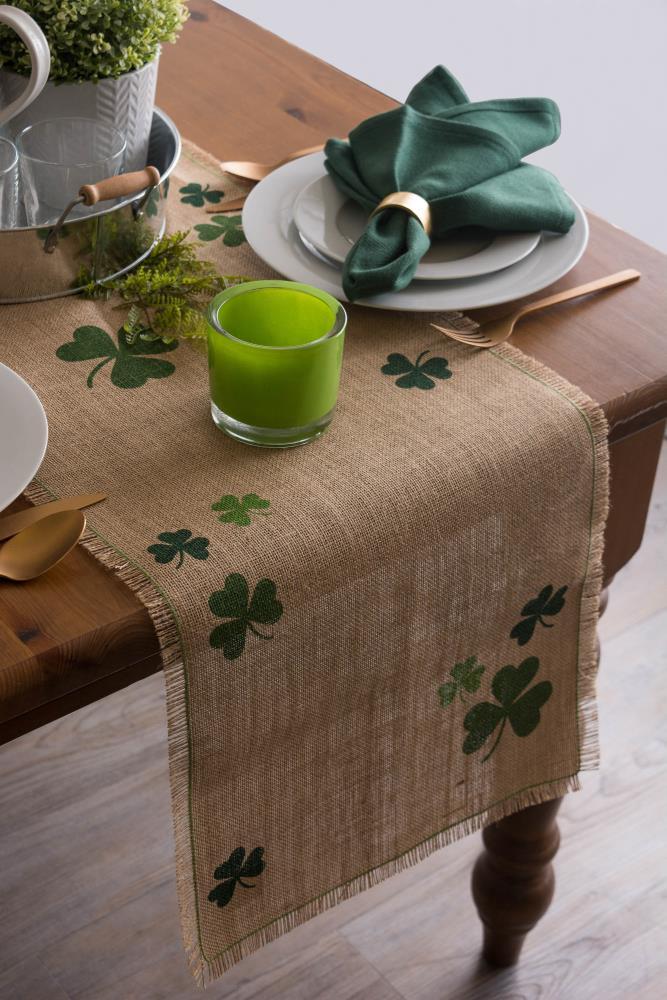 DII Shamrock Printed Jute Table Runner 14x74"