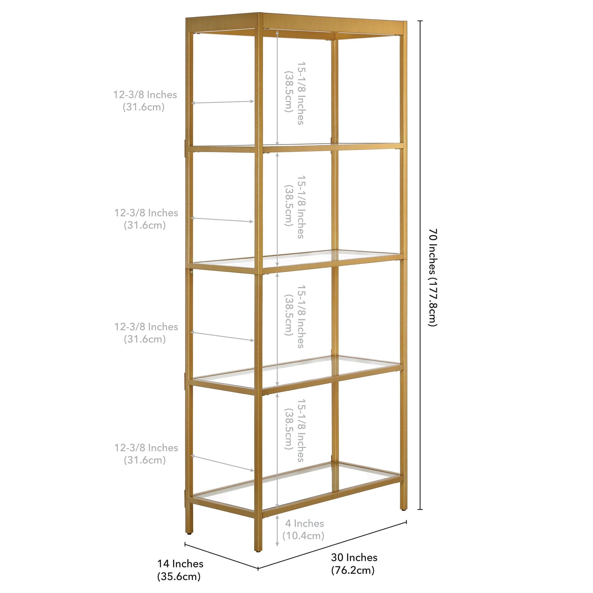 Aurelia 70'' Brass and Tempered Glass Minimalist Bookcase