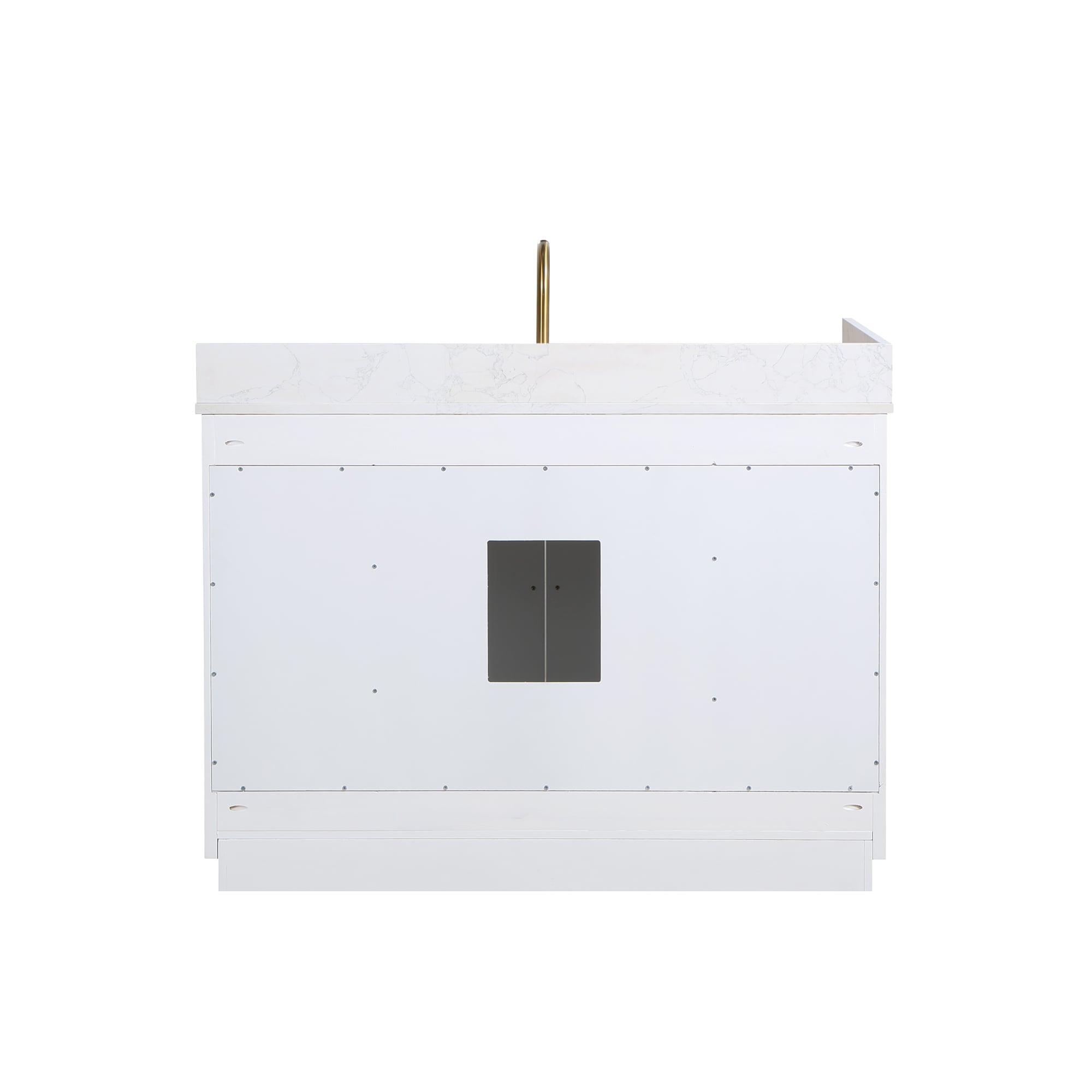 Gavino 48" Wood Vanity in White with Grain White Composite Stone Top and Mirror