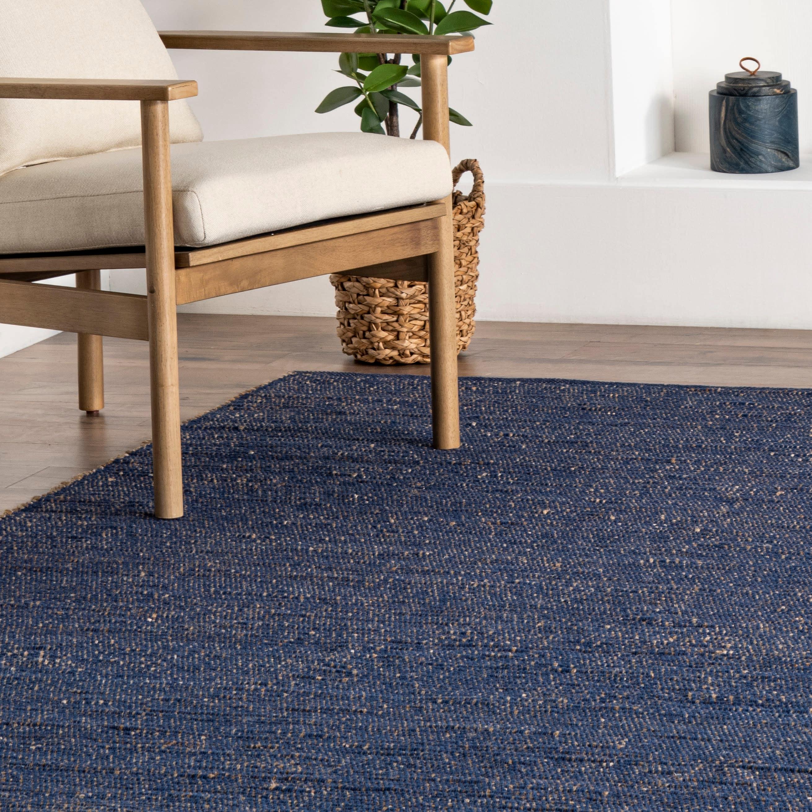 Nuloom 3x5 Elfriede Jute & Cotton Hand Woven Indoor Area Rug, Blue, Solid Rustic Farmhouse Style Natural Fiber Bedroom, Living Room,