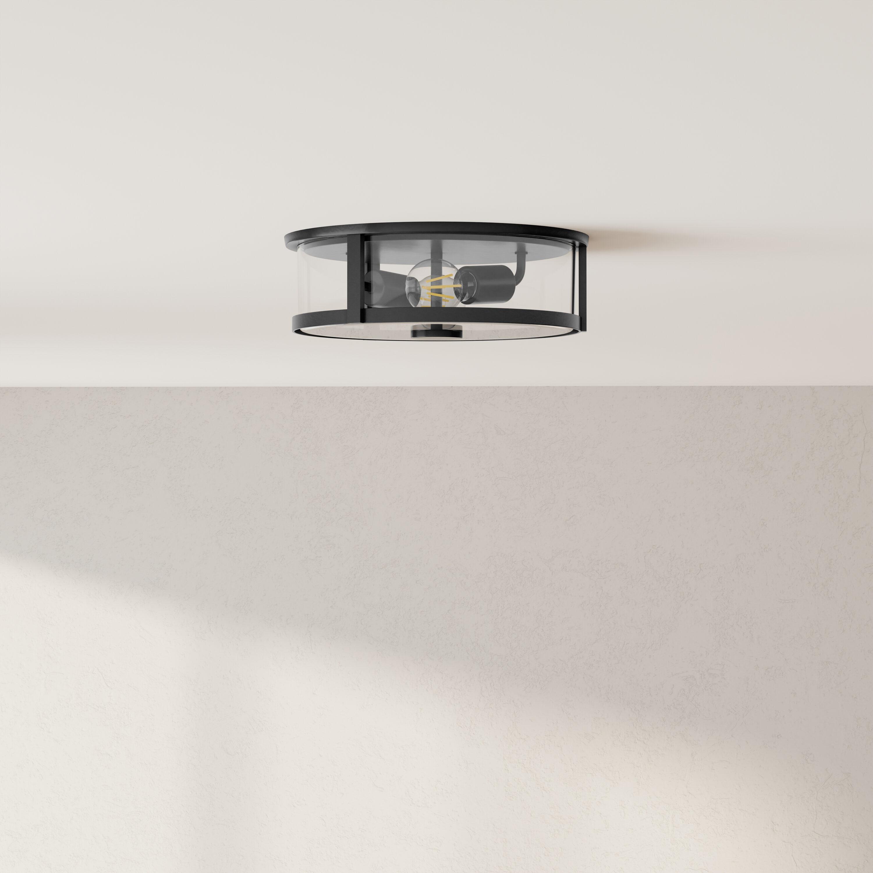 Progress Lighting Gilliam 2-Light Flush Mount, Matte Black, Curved Glass