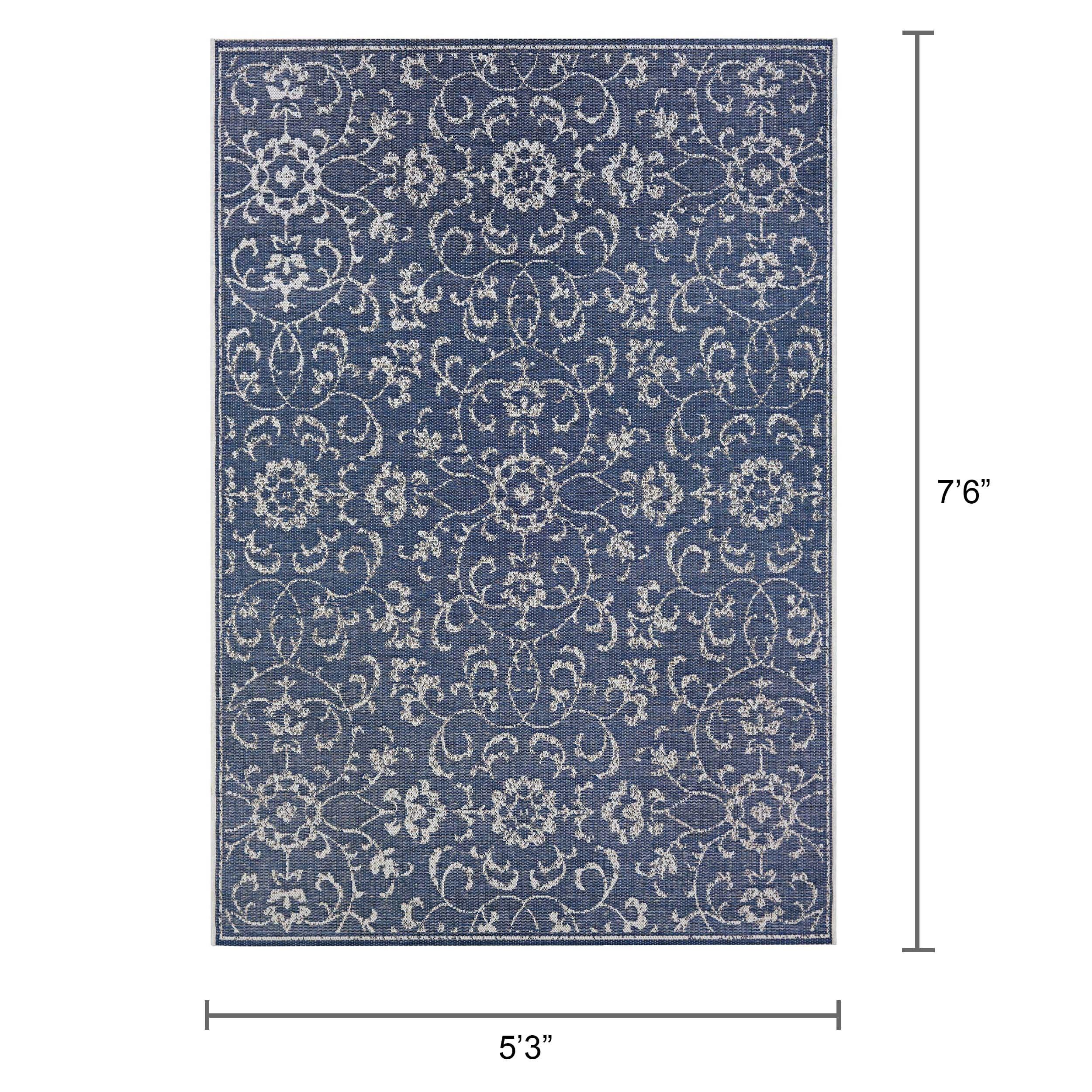 Couristan Monte Carlo Summer Vines Indoor / Outdoor Area Rug, Navy-Ivory, 5'3" x 7'6"