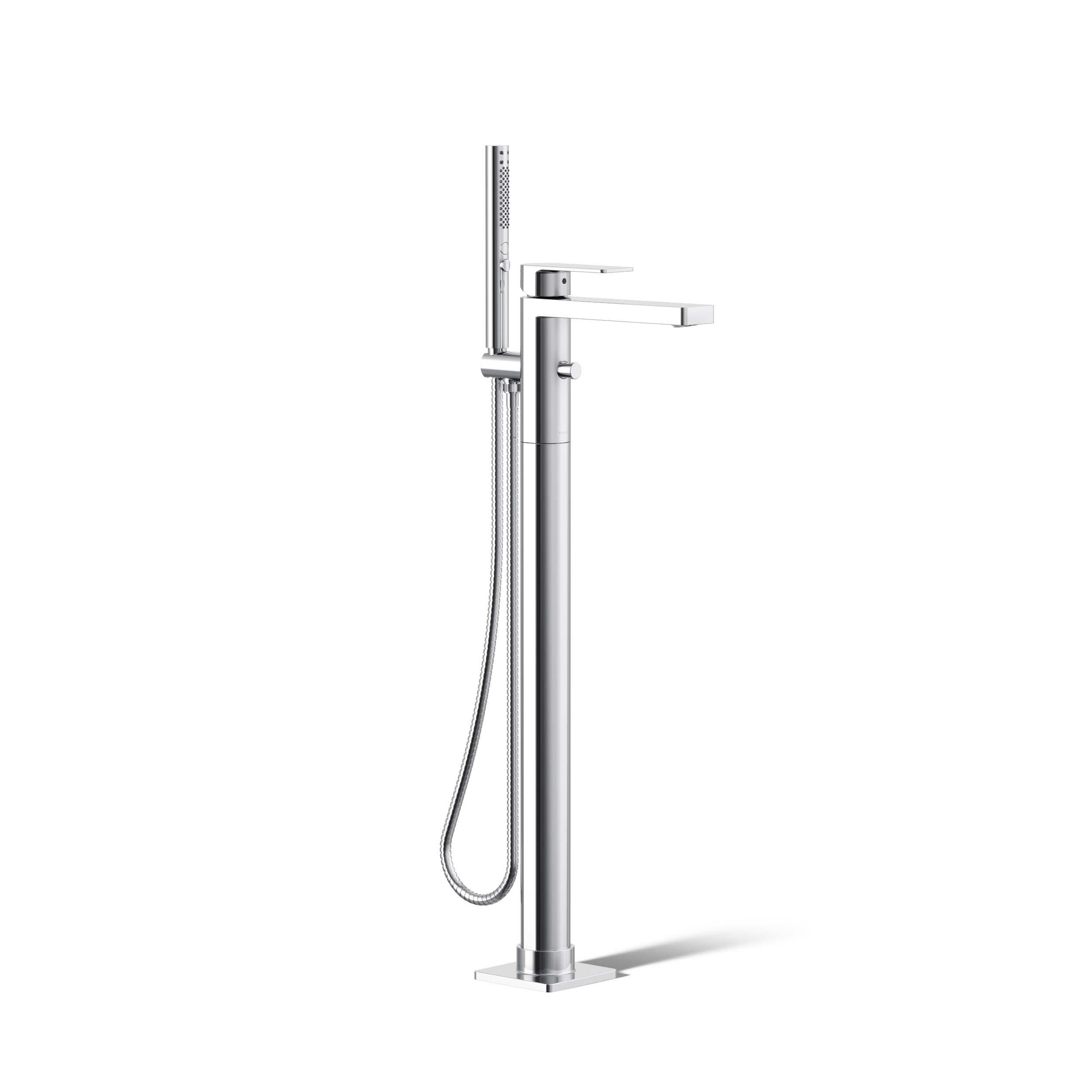 Parallel Floor-Mount Bath Filler Trim With Handshower