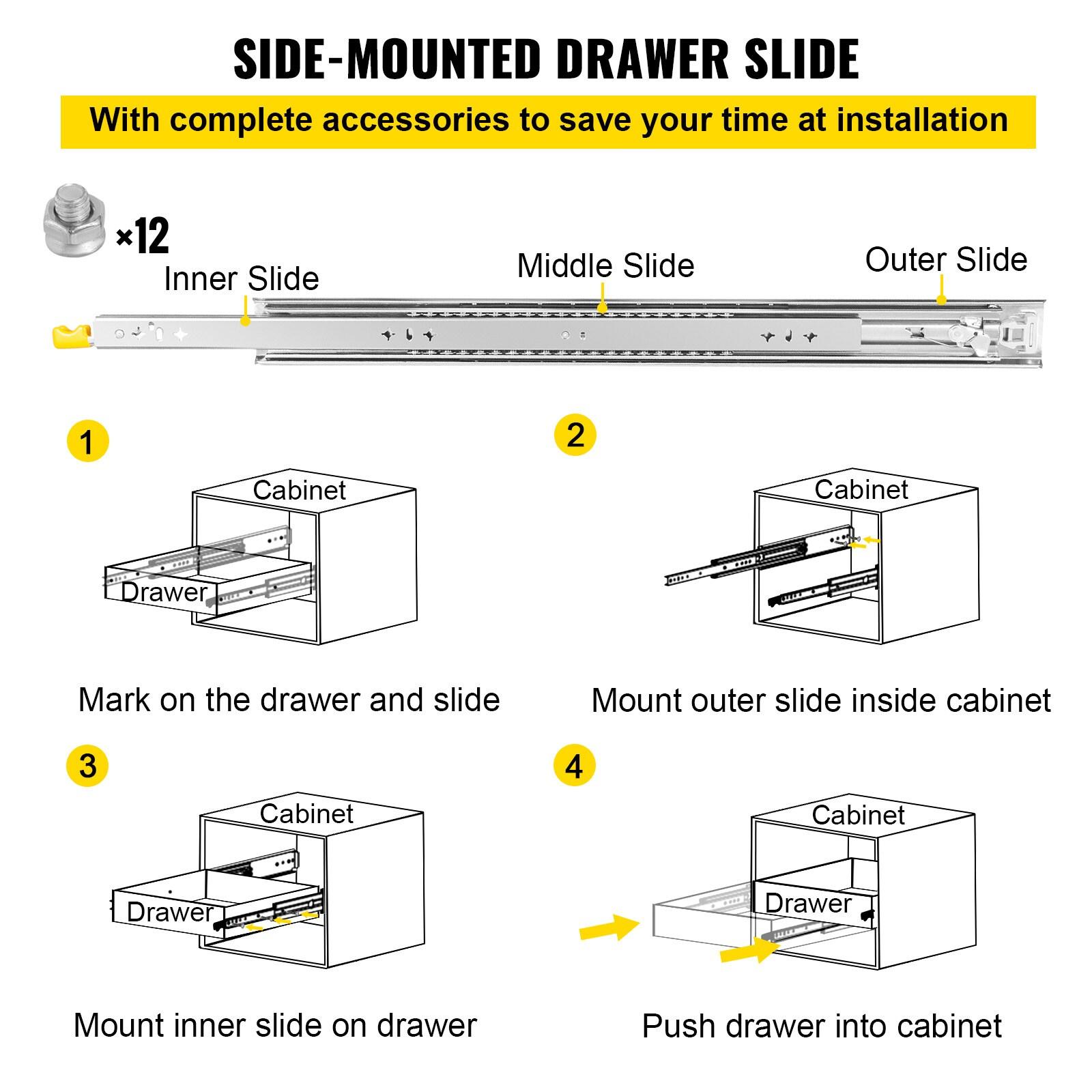 VEVOR Full Extension 2.1'' Side Mount Metal Drawer Slide (Set of 2)