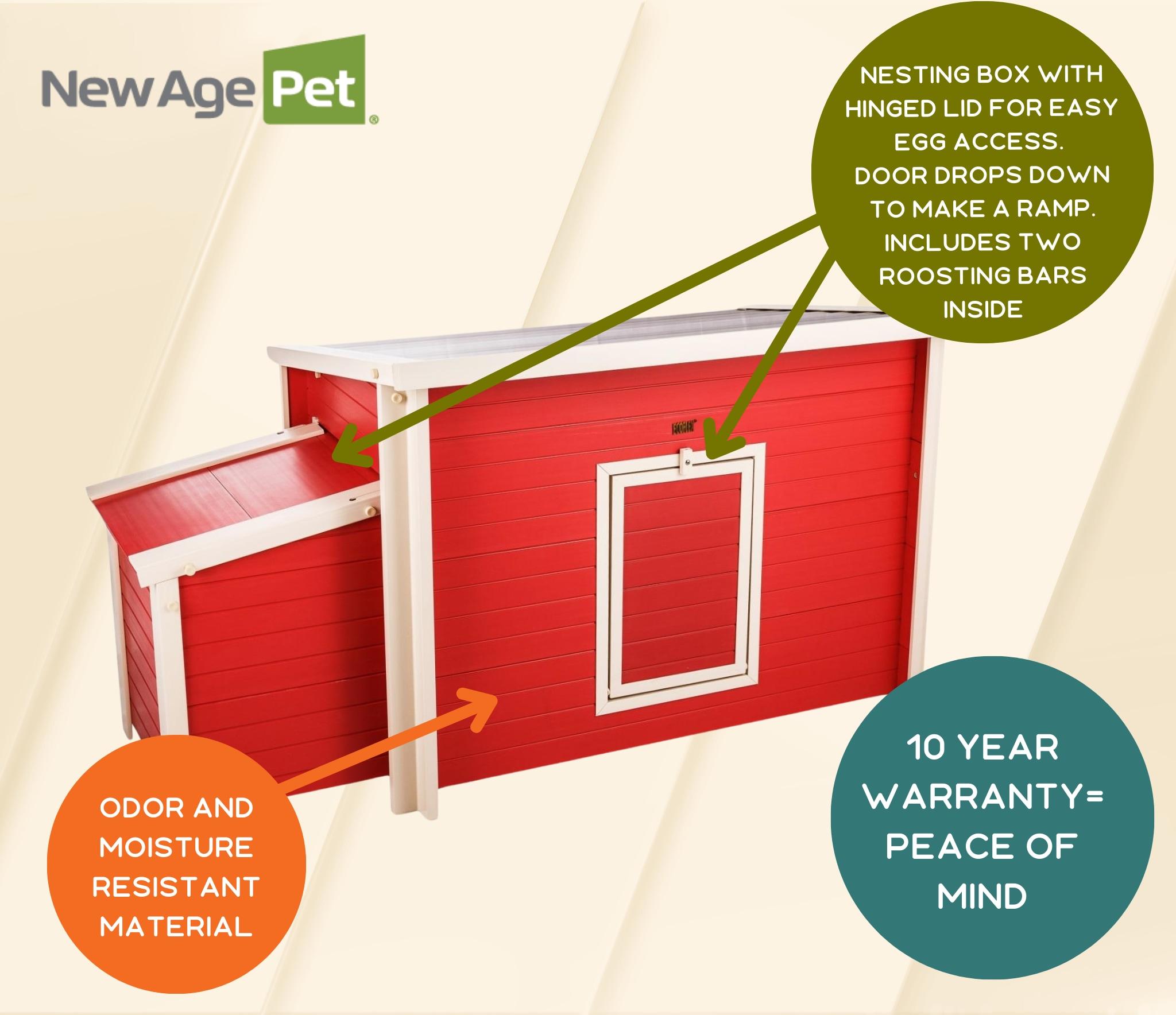 New Age Pet® ECOFLEX® Red Fontana Chicken Barn, Eco-Friendly and Non-Toxic Urban Coop for 2-3 Chickens, Easy Assembly, with Nesting Box and Roosting Bars, Moisture and Odor Resistant