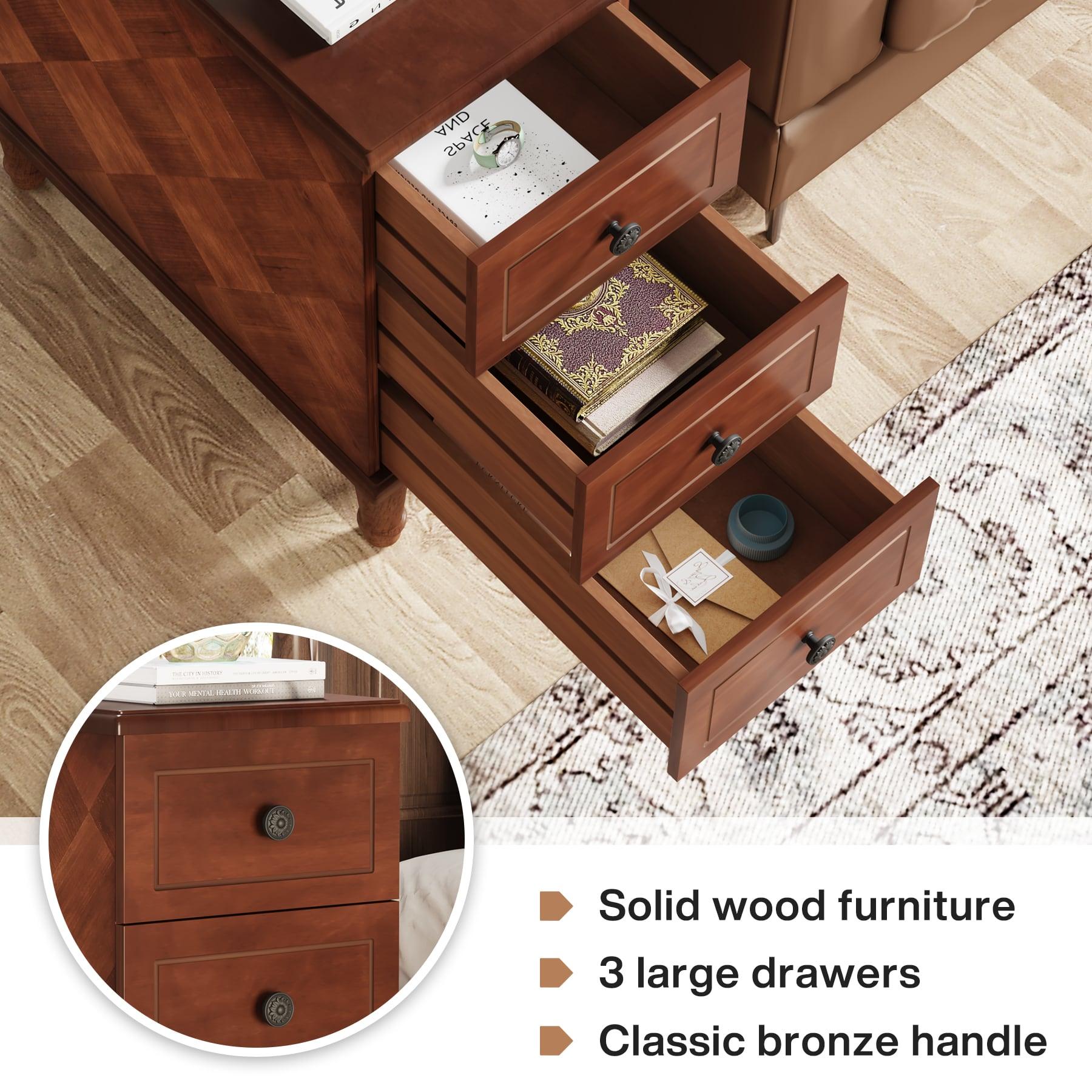 Hokku Designs Solid Wood End Table, Fully Assembled Narrow Side Table With Drawers, Pre-Assembled Nightstand Slim Bedside Table For Small Spaces, Living Room, Bedroom, Brown