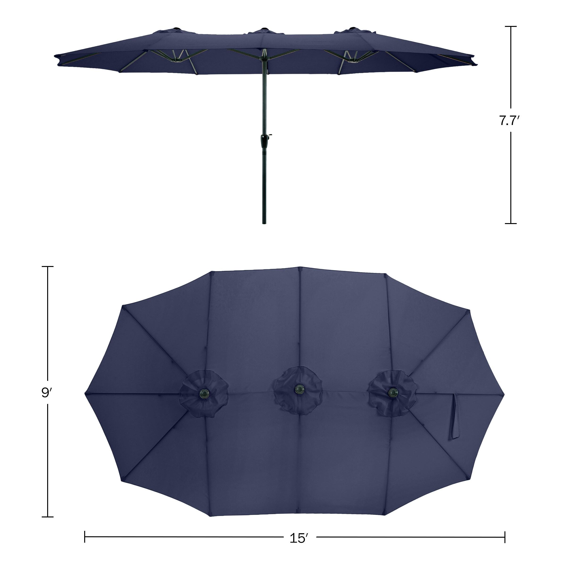 Extra Large Outdoor Umbrella - 15 Ft Double Patio Shade with Easy Hand Crank for Outdoor Furniture, Deck, Backyard, or Pool by Pure Garden (Navy)