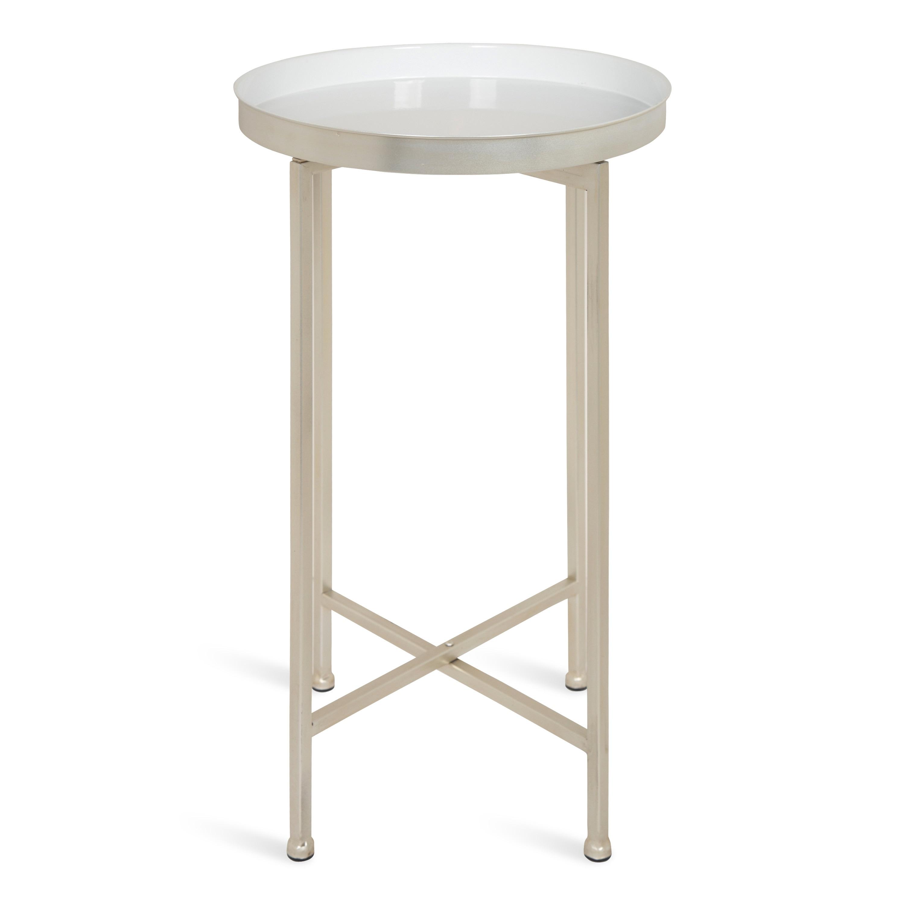 Kate and Laurel Celia Round Metal Tea Table, 14x14x25.75, Silver and White