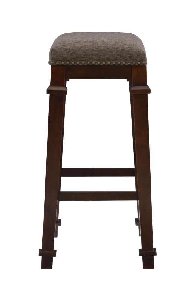 Kennedy Backless Faux Leather Nailhead Barstool Wood Brown - Linon