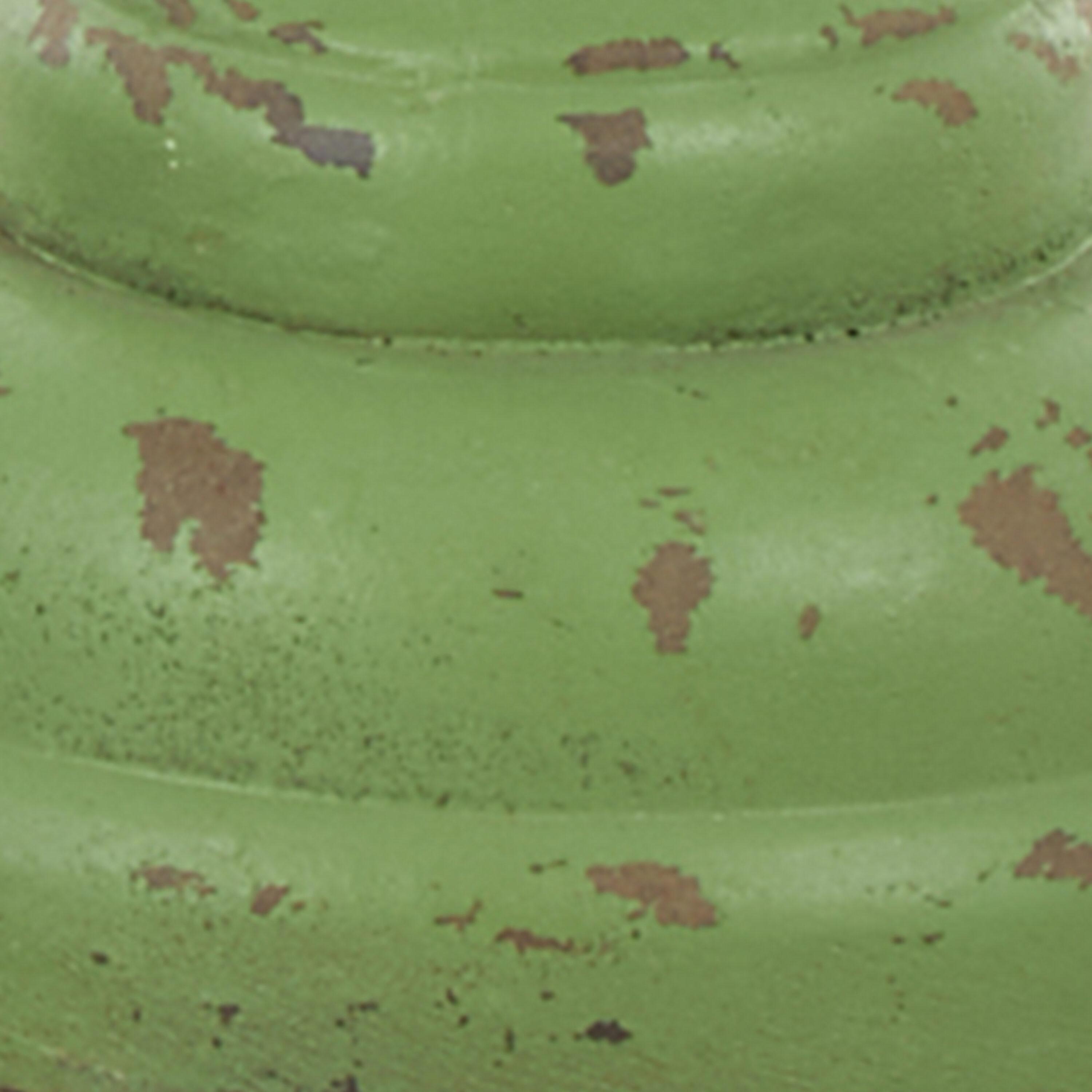 DecMode 3 Candle Green Wooden Distressed Turned Pillar Candle Holder, Set of 3