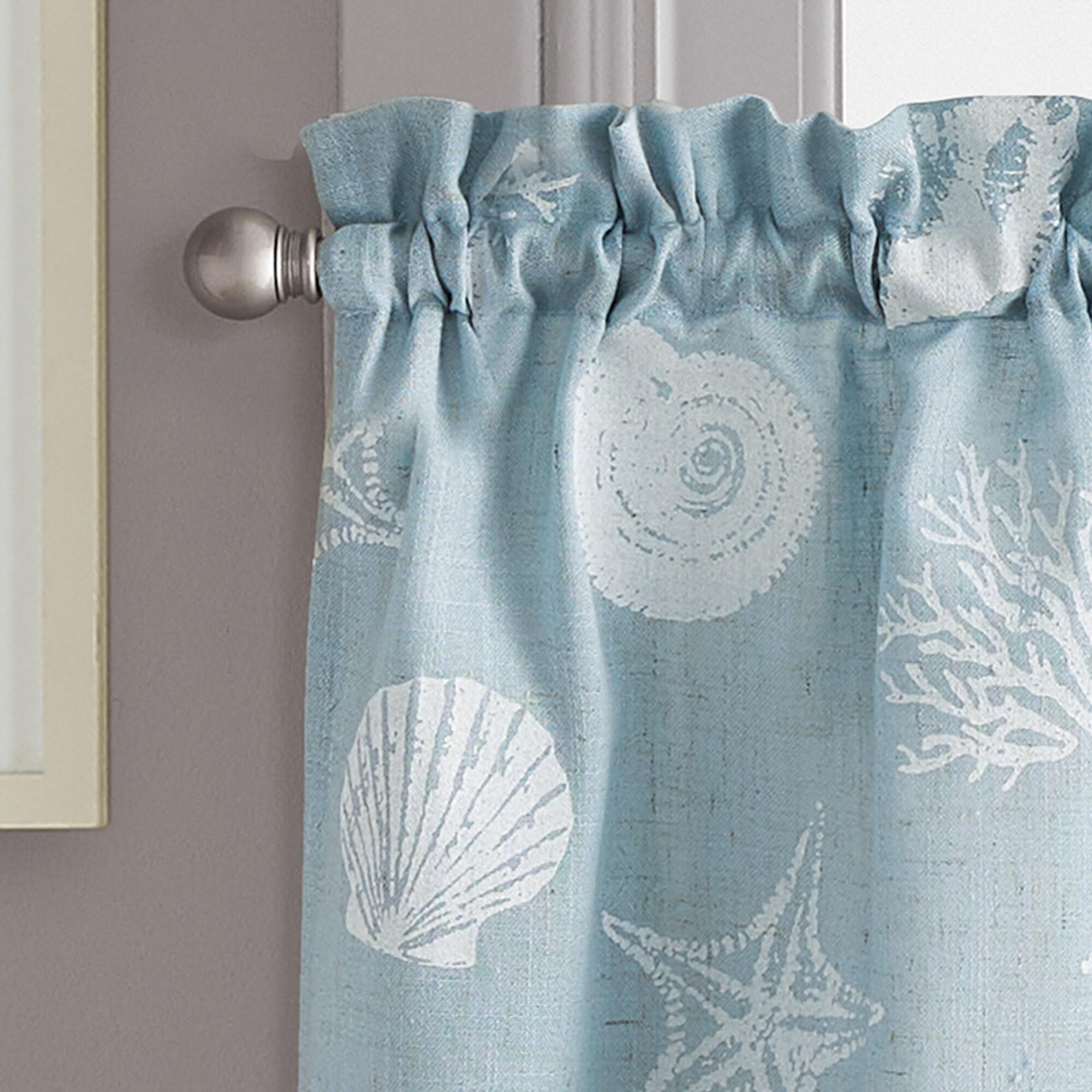 CHF Seashells 24" Tier Curtain, Pair, Printed, Aqua, Adult