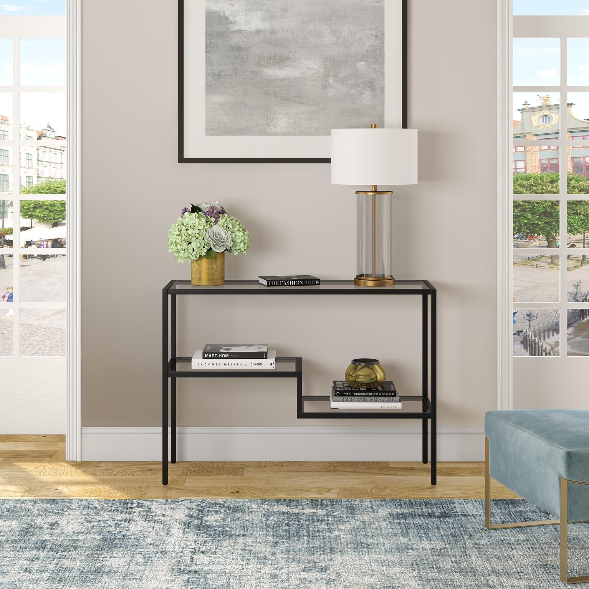 Evelyn&Zoe Lovett 42" Wide Rectangular Console Table, Blackened Bronze