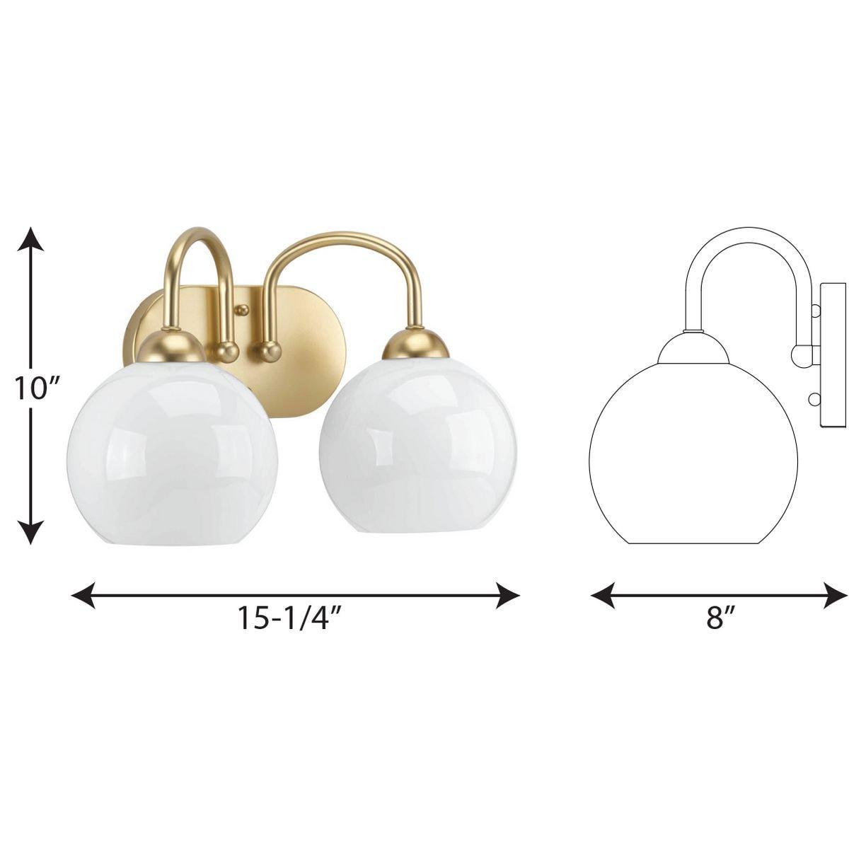 Progress Lighting Carisa Collection 2-Light Bath Wall Light, Vintage Gold, White Glass Globes