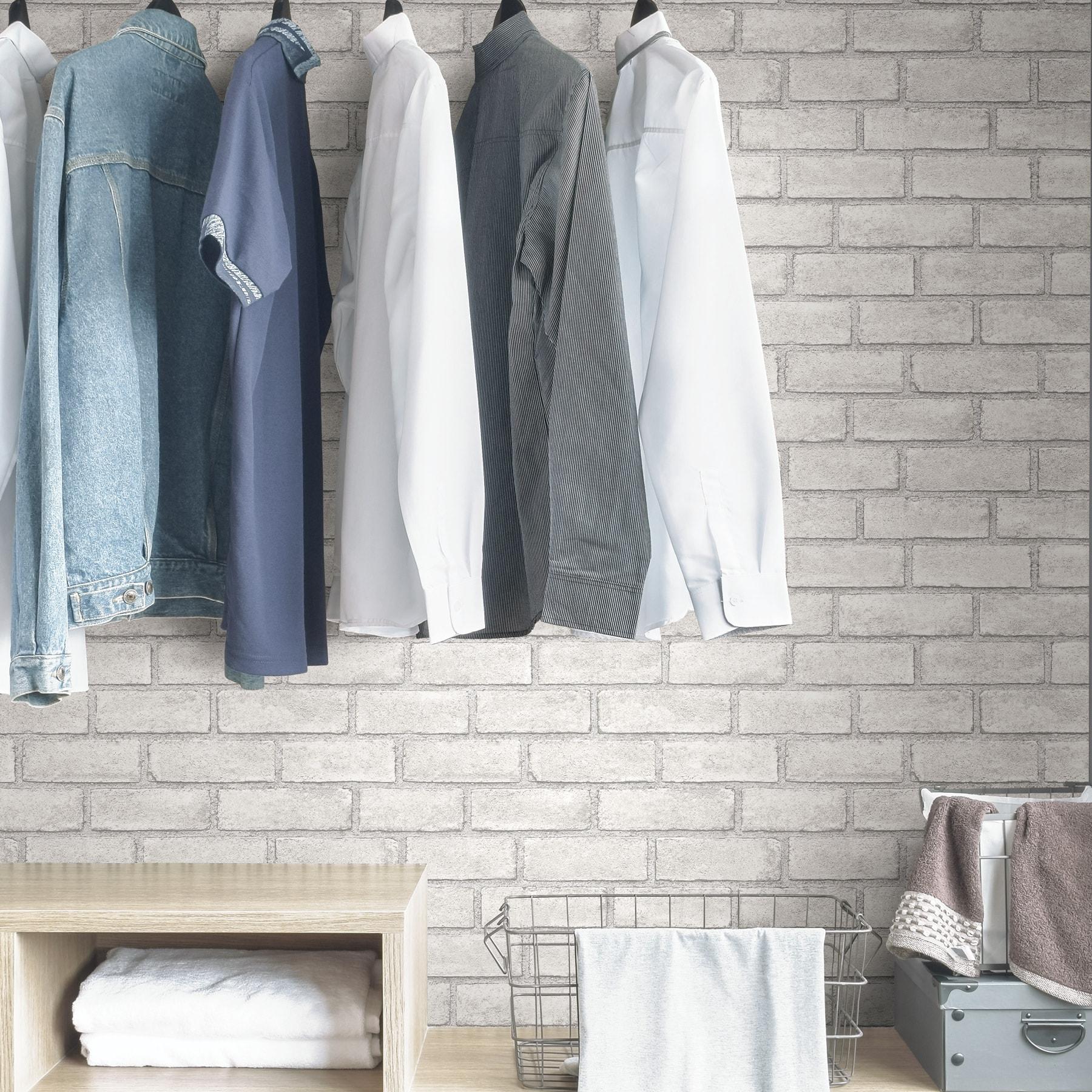 Scott Living 216-in by 20.5-in District Brick White Self Adhesive Wallpaper