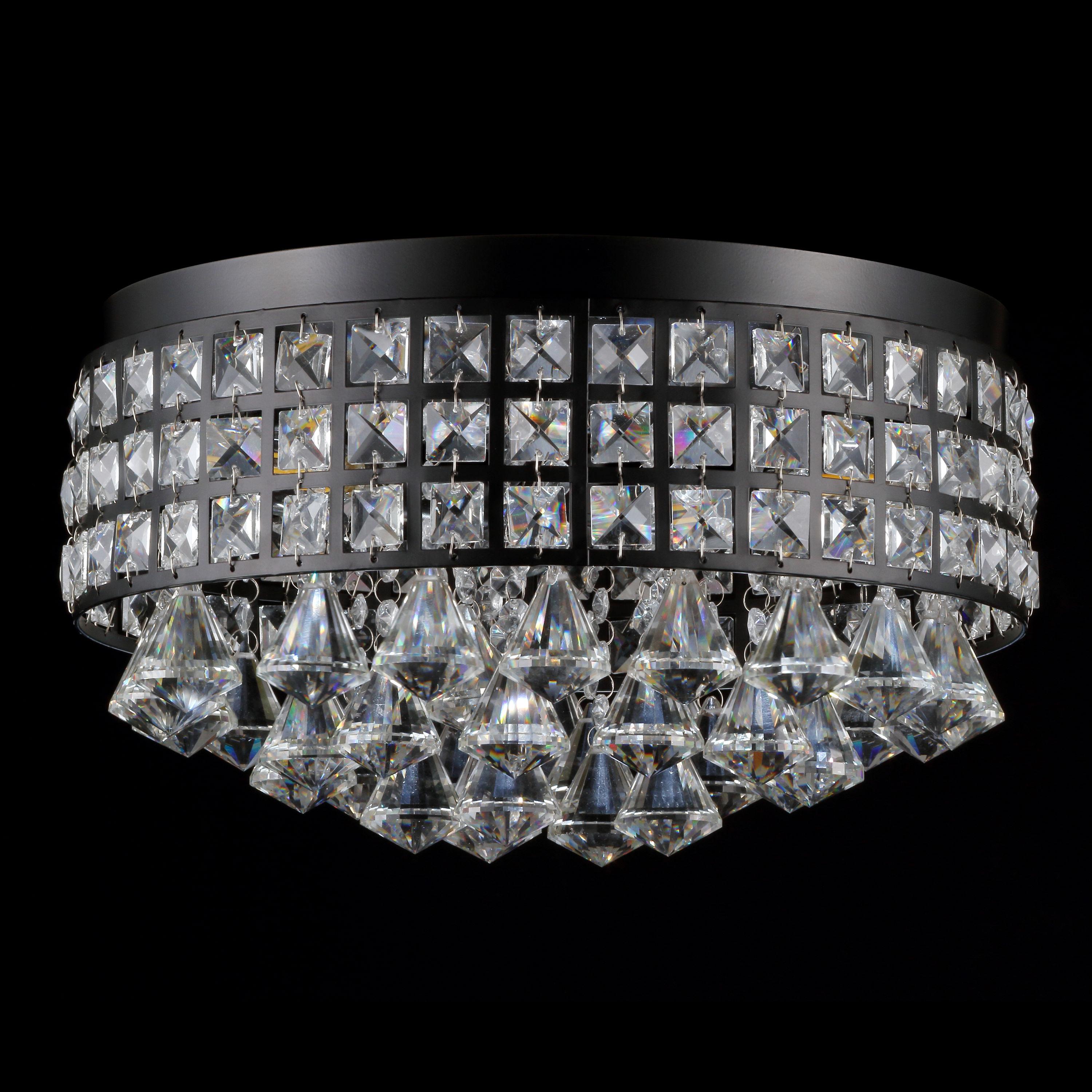 JONATHAN Y Meredith 14.5" 3-Light Crystal Drops/Metal LED Flush Mount, Black