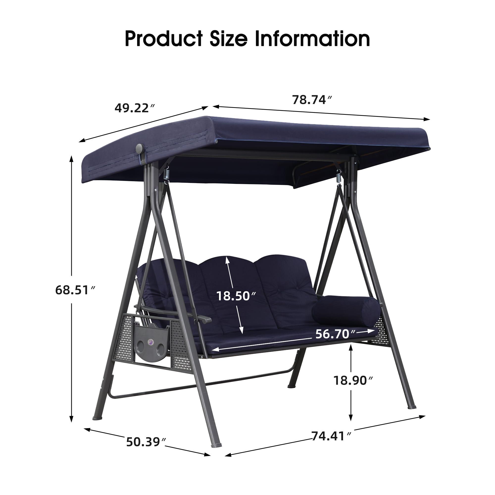 PURPLE LEAF 3 -person Gray Steel Outdoor Swing