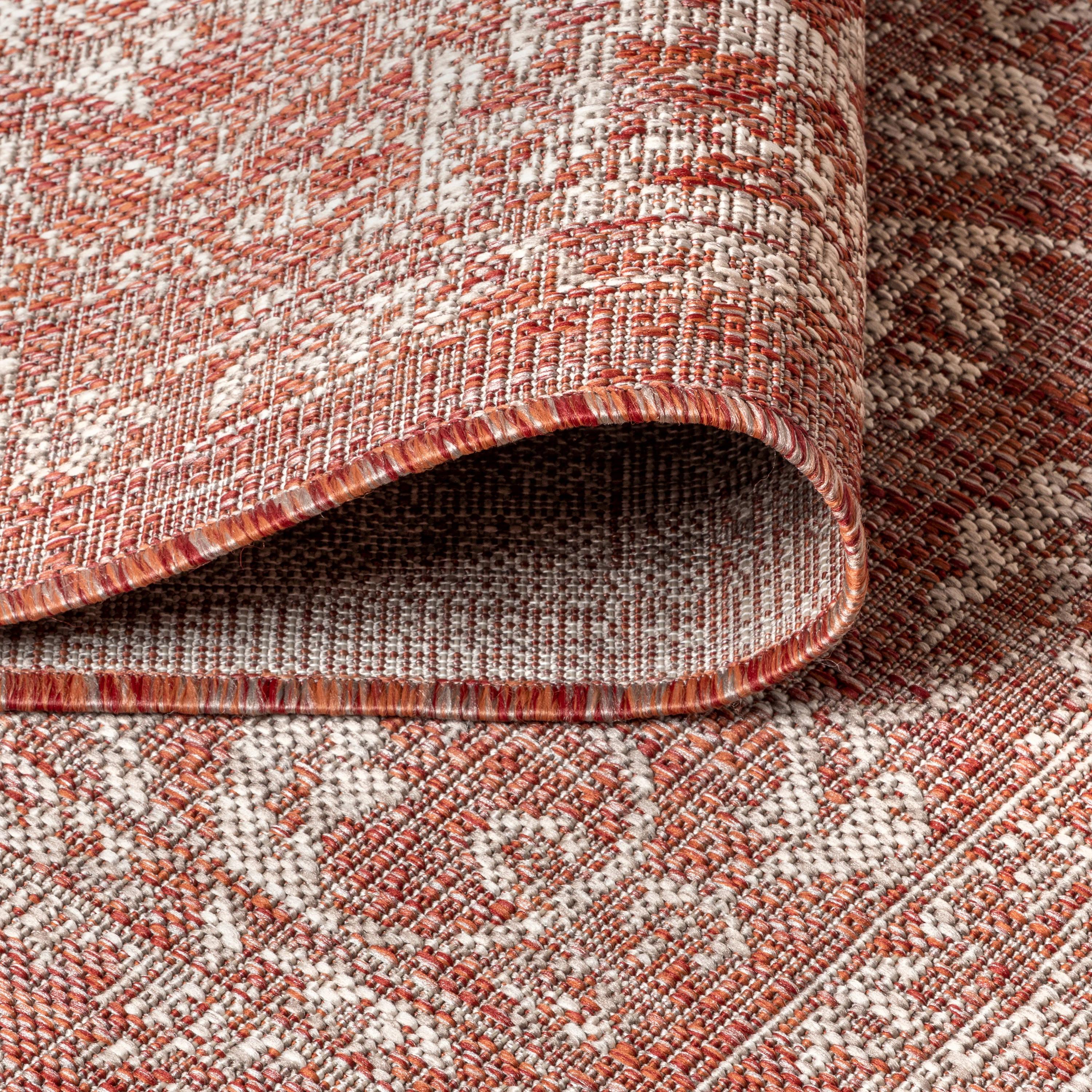 8'x10' Tela Bohemian Textured Weave Floral Indoor/Outdoor Area Rug, Red/Taupe - JONATHAN Y