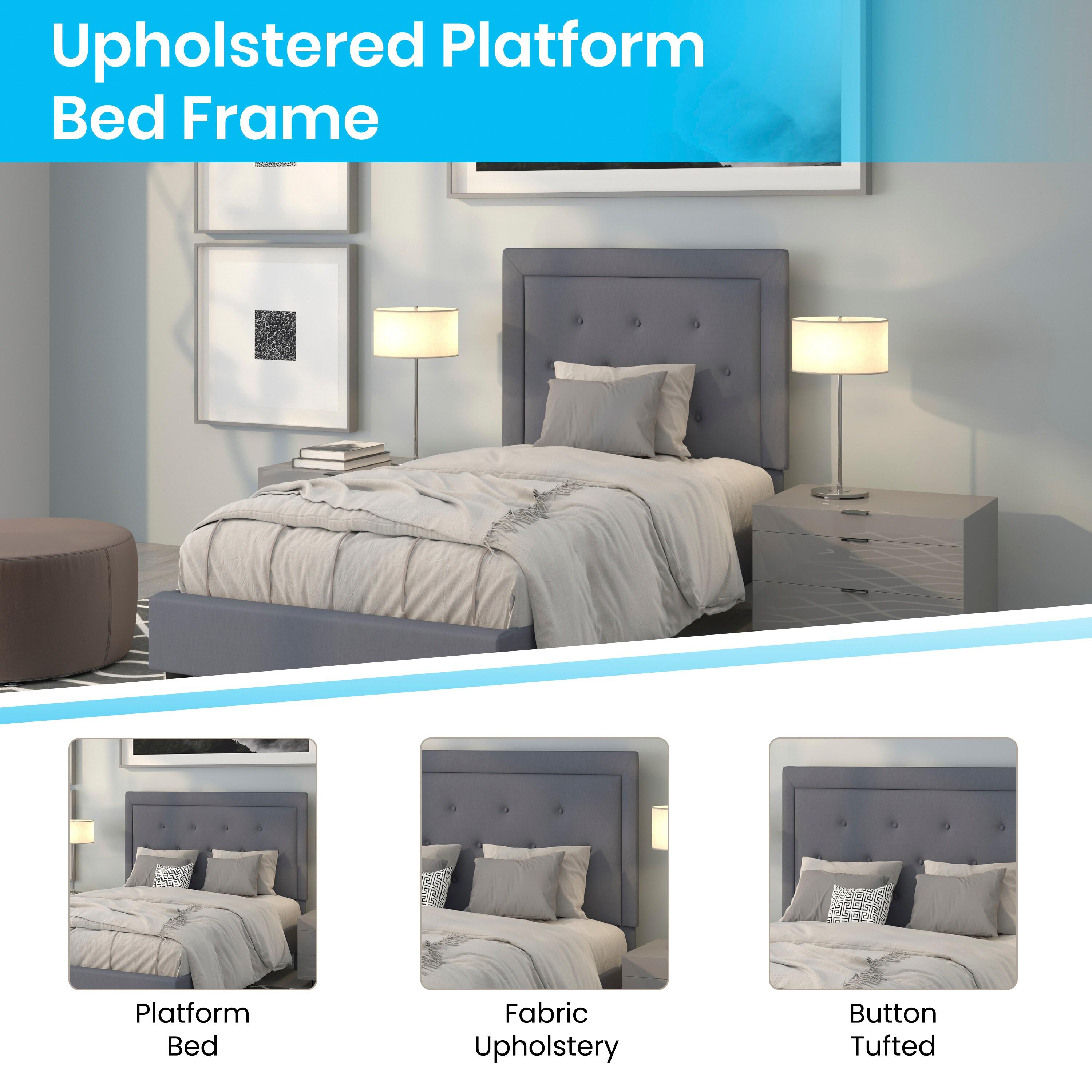 Flash Furniture Roxbury Twin Size Tufted Upholstered Platform Bed in Light Gray Fabric