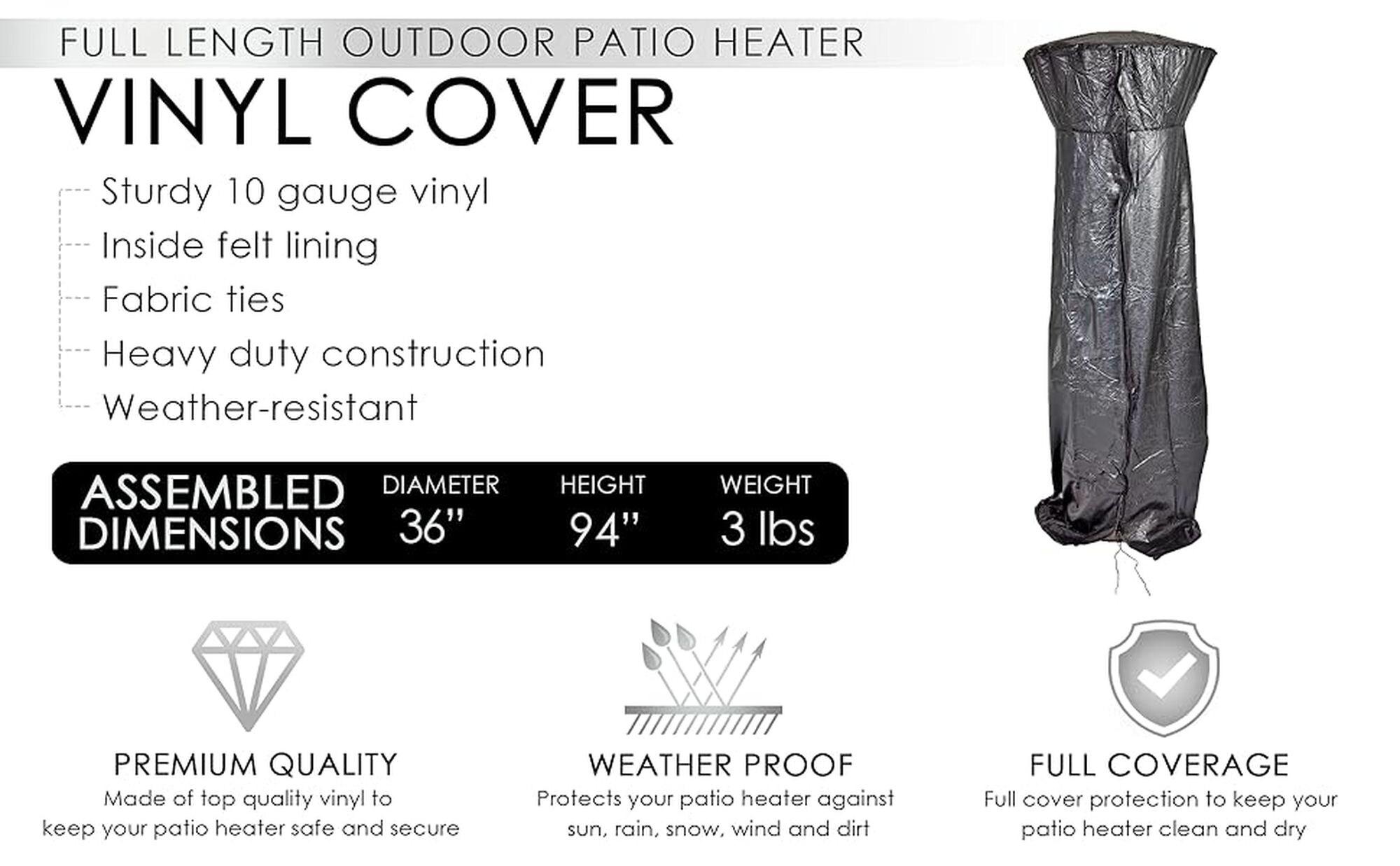 Balken Home Fire Sense Outdoor Full Length Patio Heater Vinyl Cover, Black