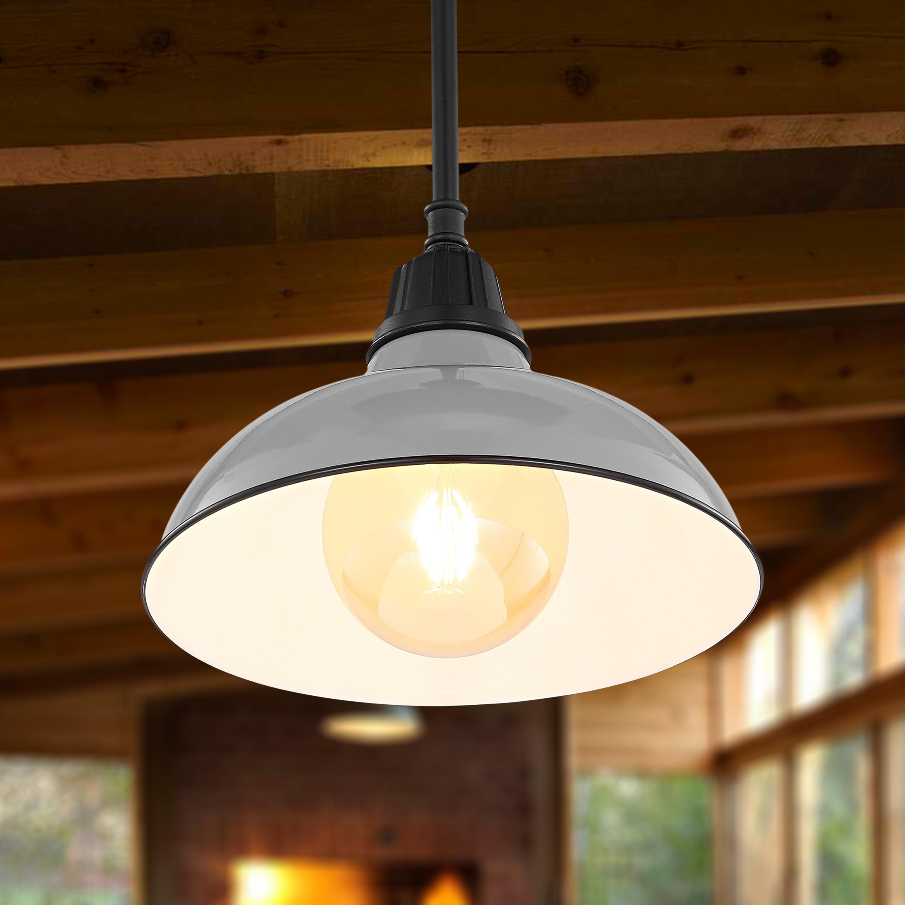 Jasper 12.25" 1-Light Farmhouse Industrial Indoor/Outdoor Iron LED Pendant, Gray