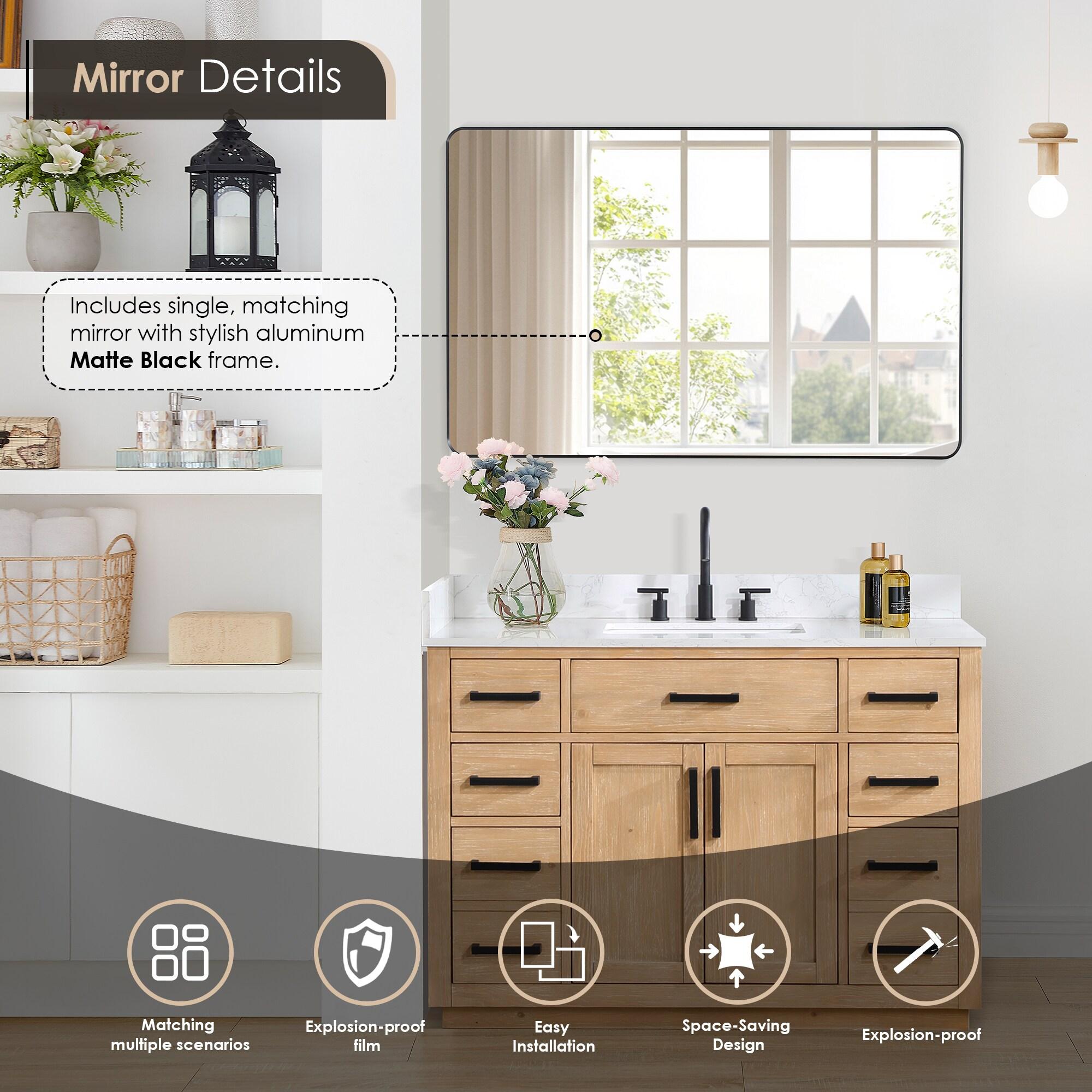 Gavino 48" Wood Vanity in Light Brown with Composite Stone Top and Mirror