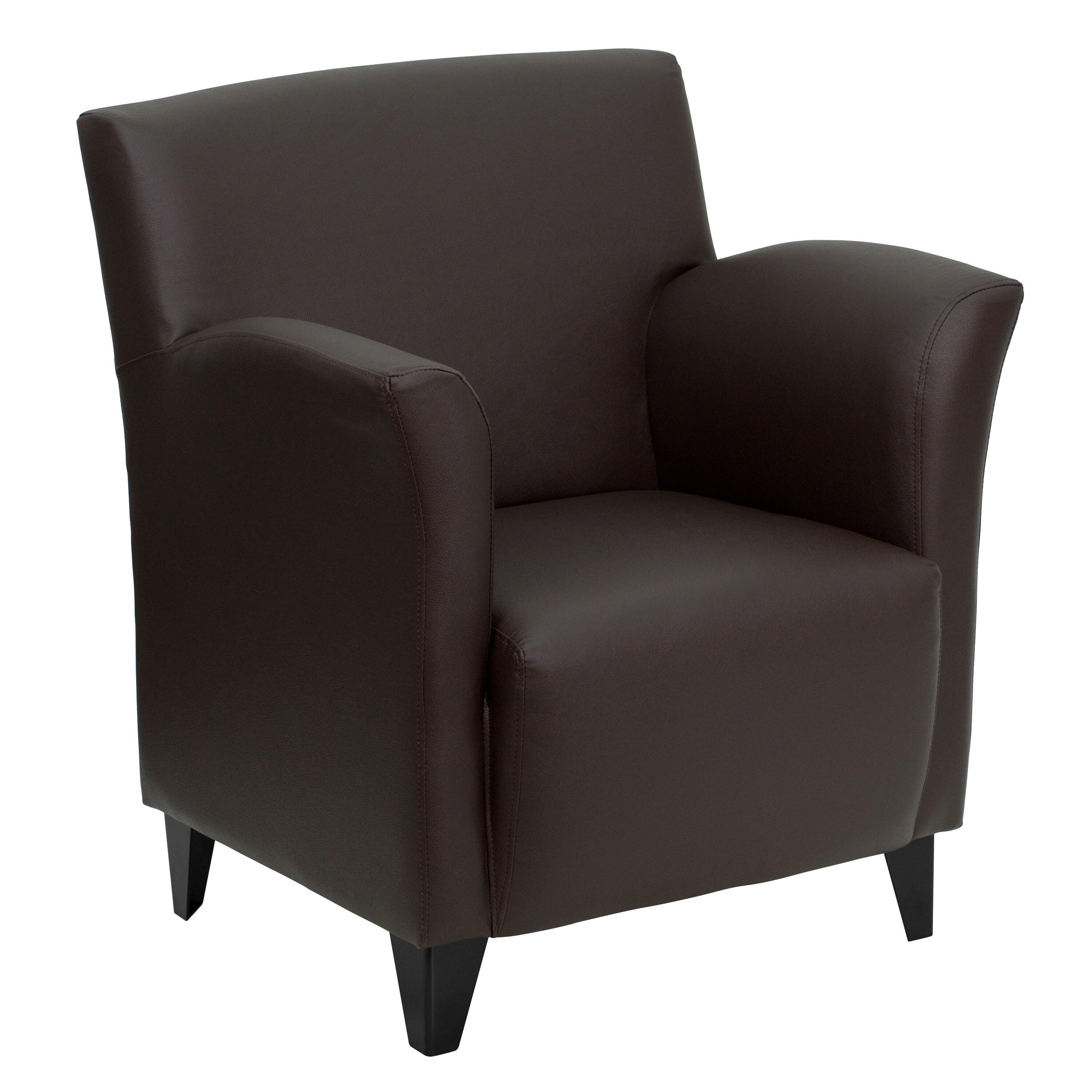 Brown Leather Modern Lounge Chair with Flared Arms