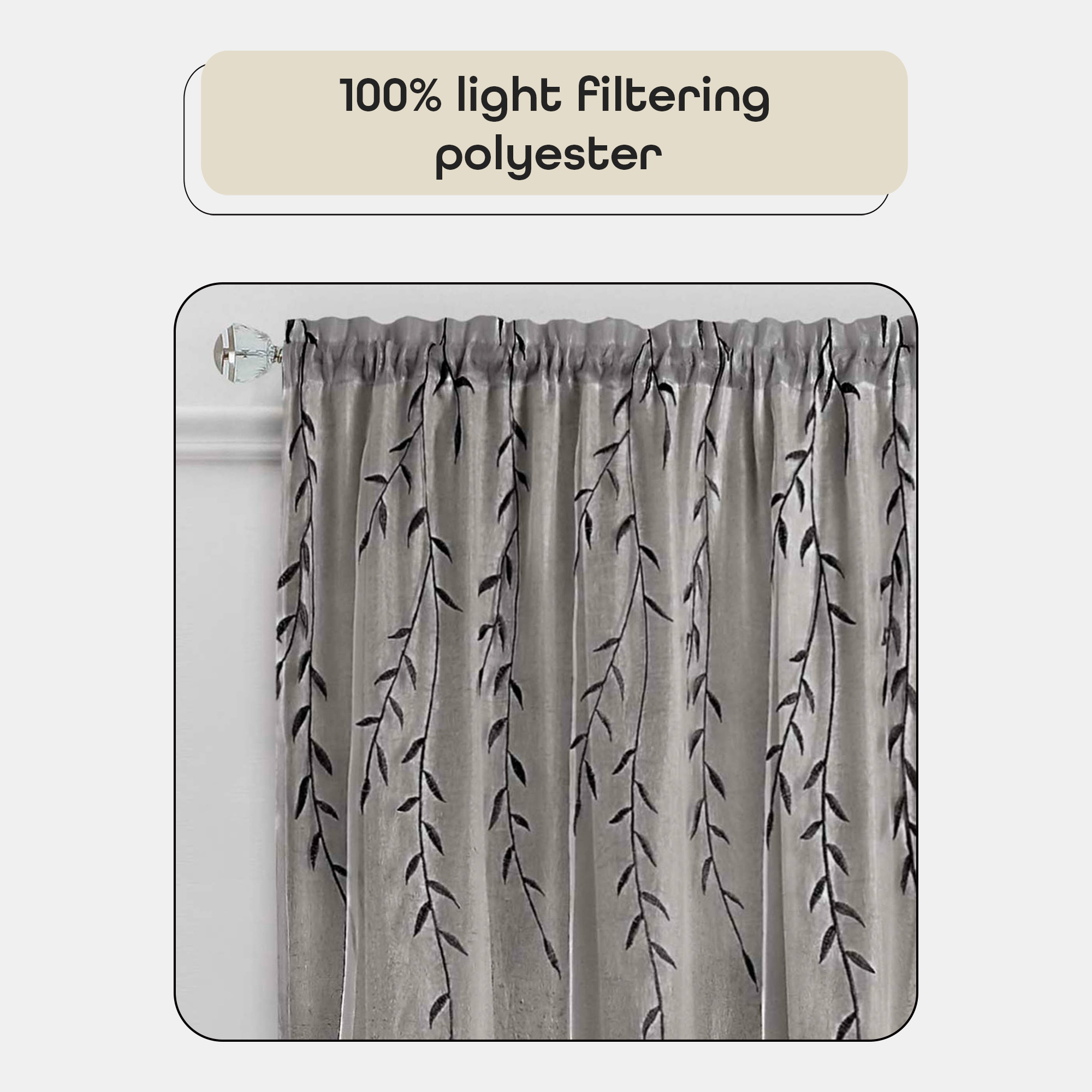 Willow Rod Pocket Light Filtering Curtain Panel - 42" x 63" - Grey