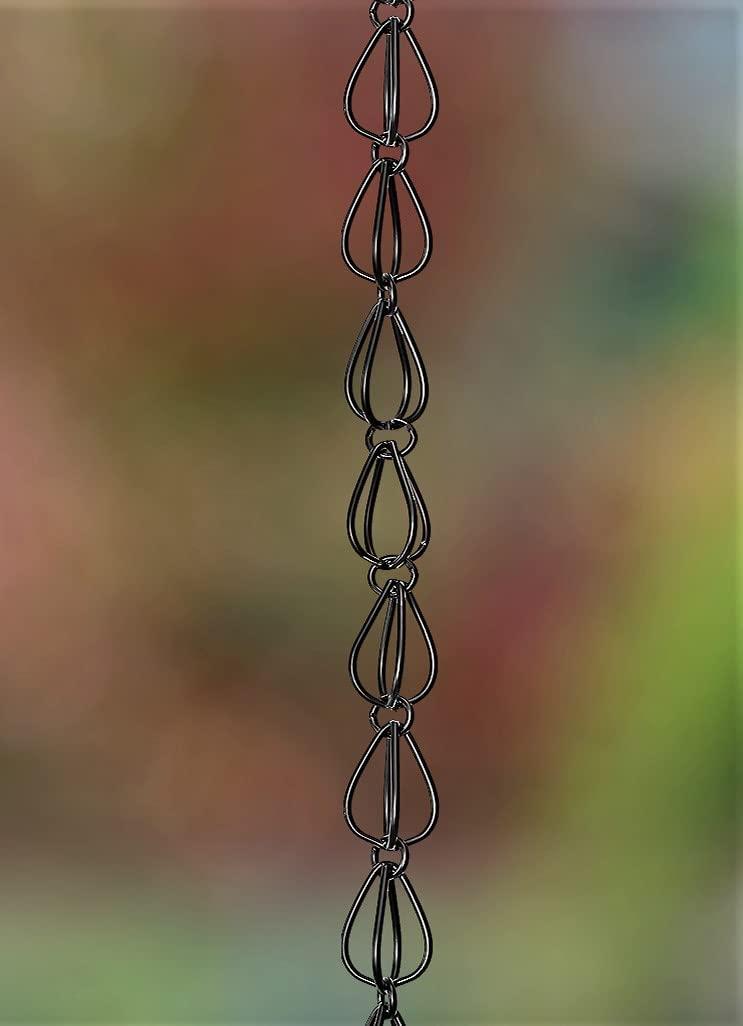 Monarch Rain Chains Aluminum Teardrop Rain Chain, 8.5 ft Black Powder Coated Aluminum Decorative Rain Catcher Chain for Gutters, Black Aluminum Rain Gutter Replacement Downspout