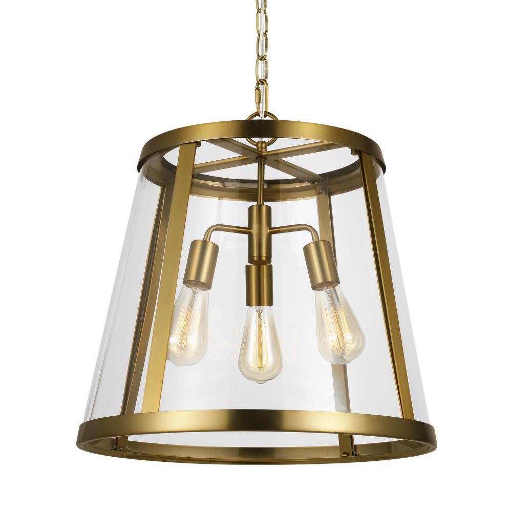 Mini Harrow 3-Light Burnished Brass Pendant with Clear Glass