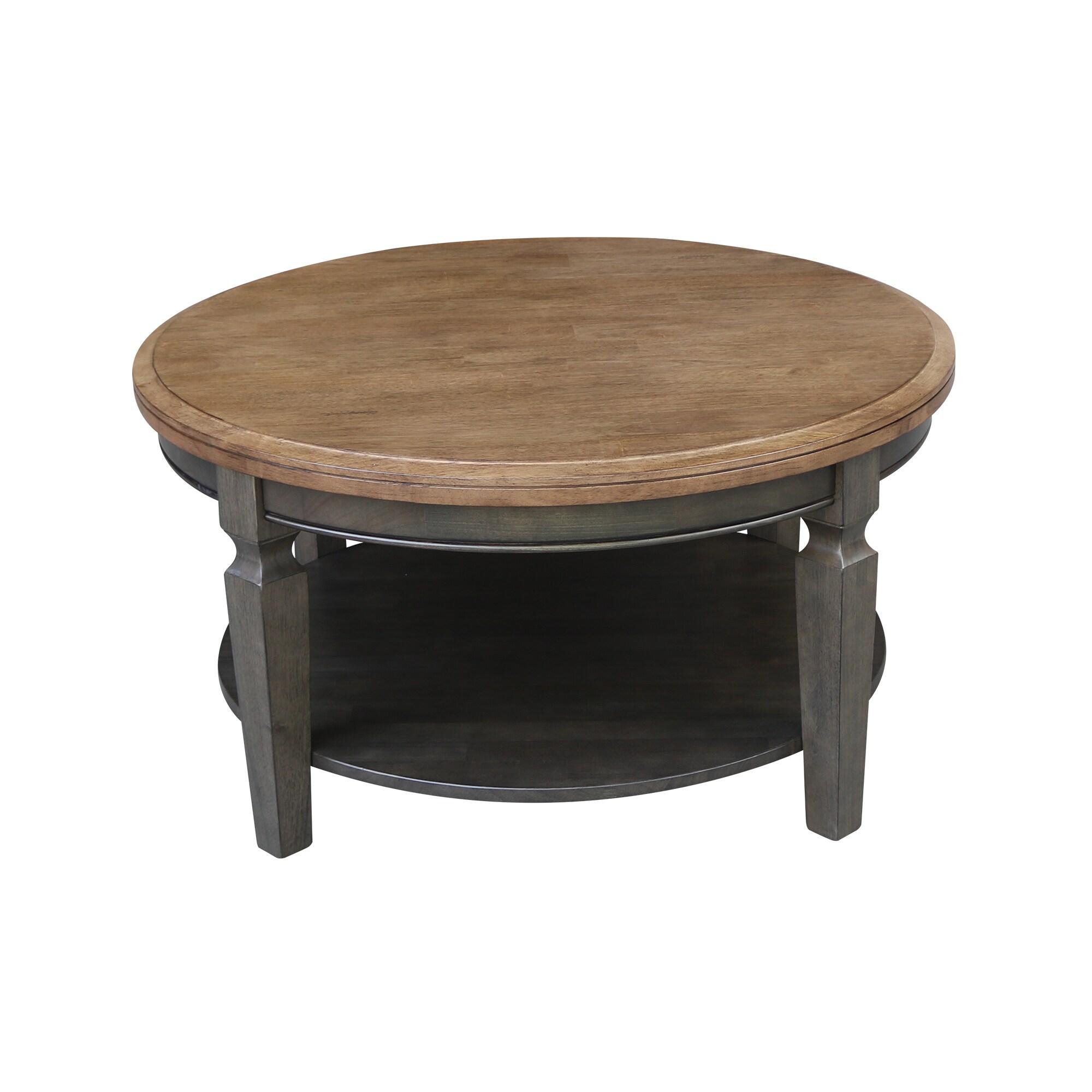 Vista Round Coffee Table Hickory Brown - International Concepts: Solid Wood, Mid-Century Modern, Fixed Shelf