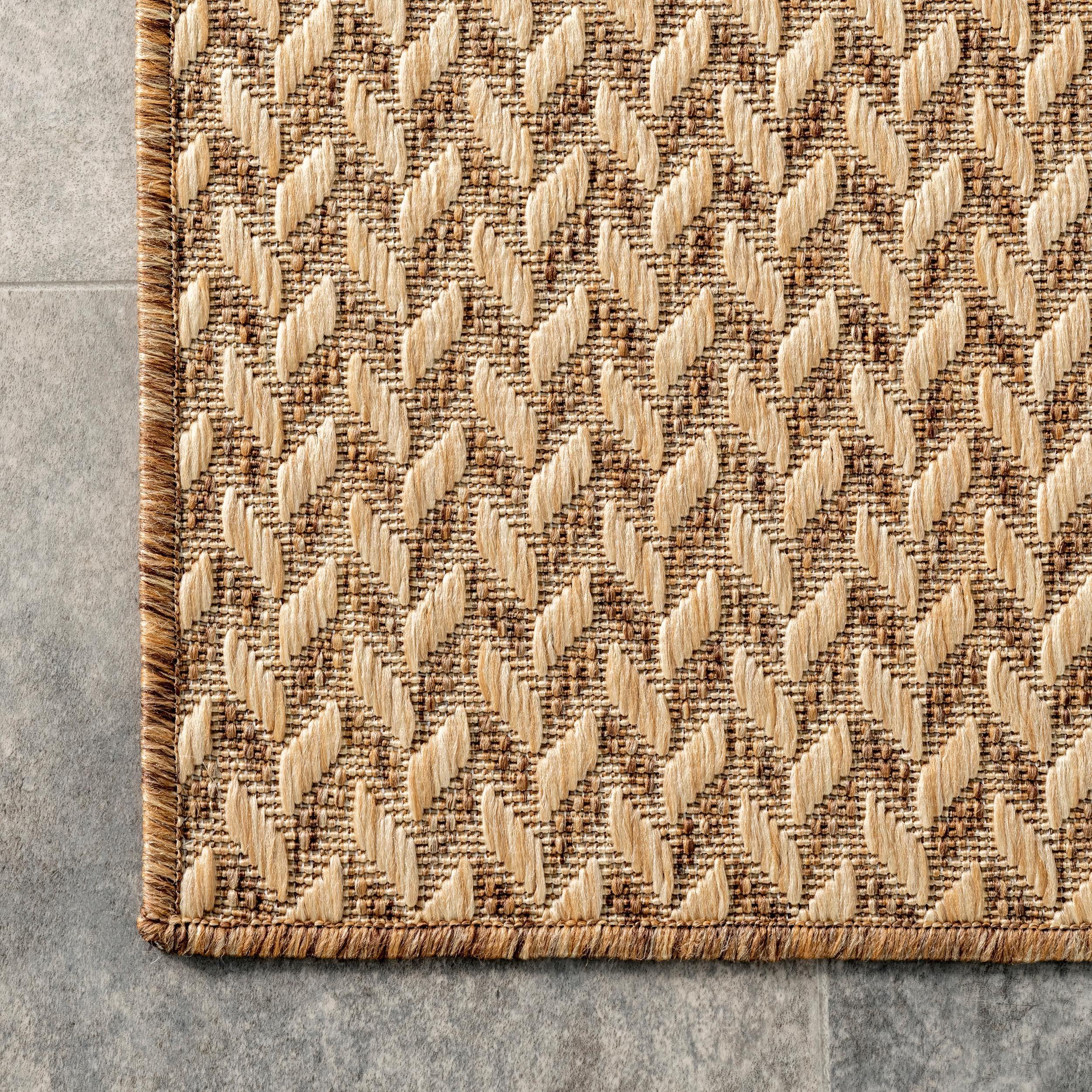 nuLOOM 4'x6' Camryn Abstract Herringbone Indoor and Outdoor Area Rug Beige: Geometric Flat Pile, Machine Made