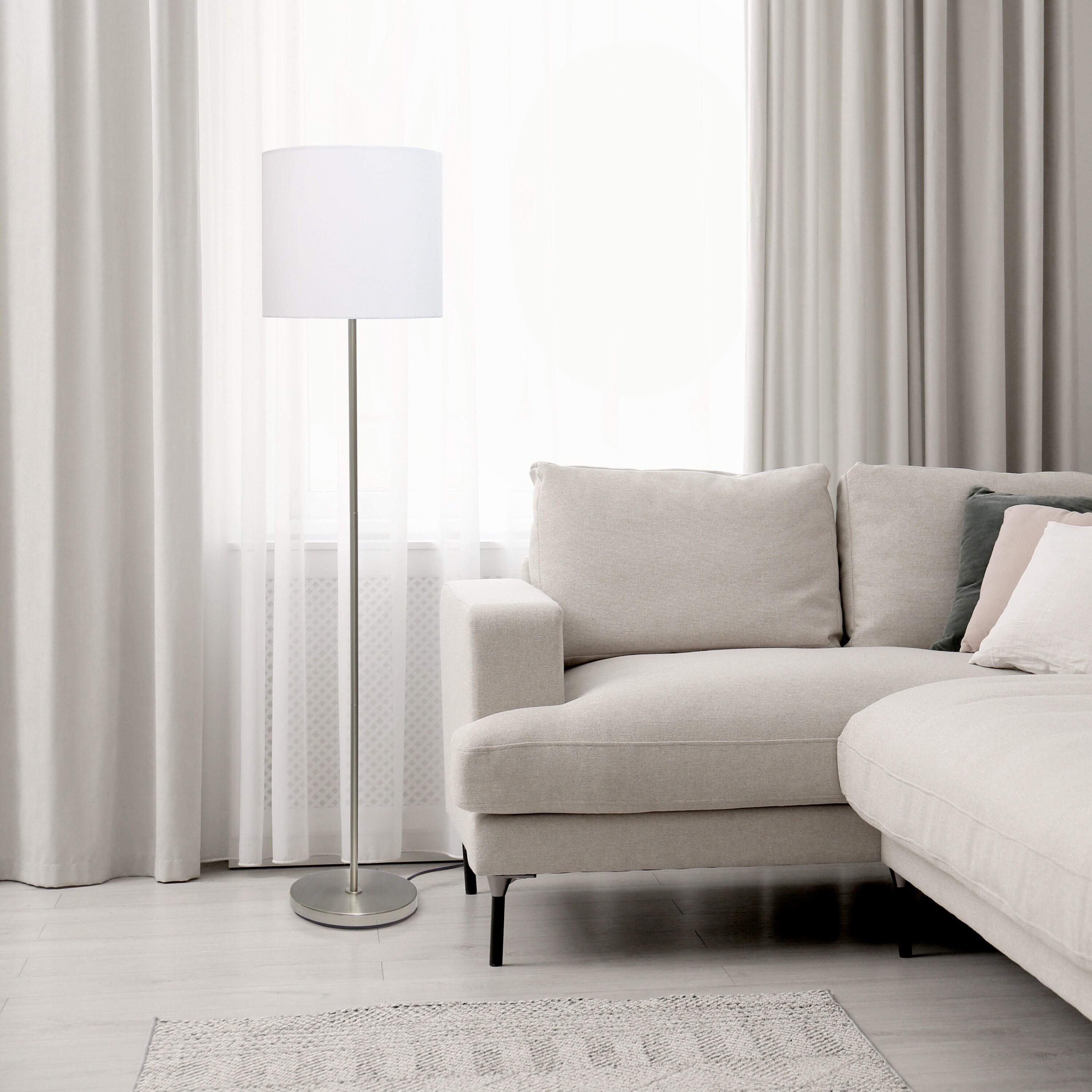 Drum Shade Floor Lamp White - Simple Designs: Brushed Nickel, Modern Style, ETL Listed