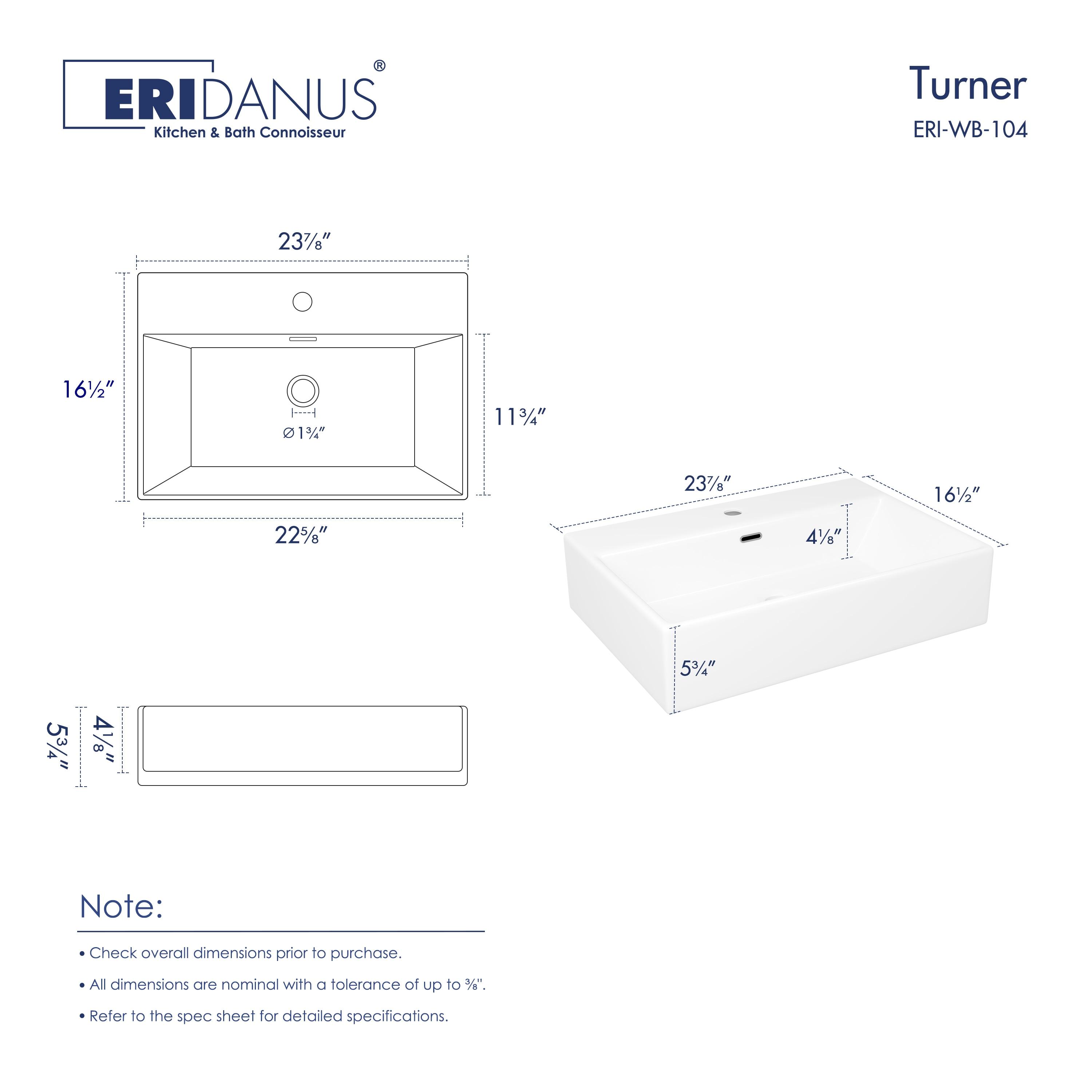 Turner 24" W x 16" D Vitreous China Rectangular Wall Mount Bathroom Vessel Sink with Overflow